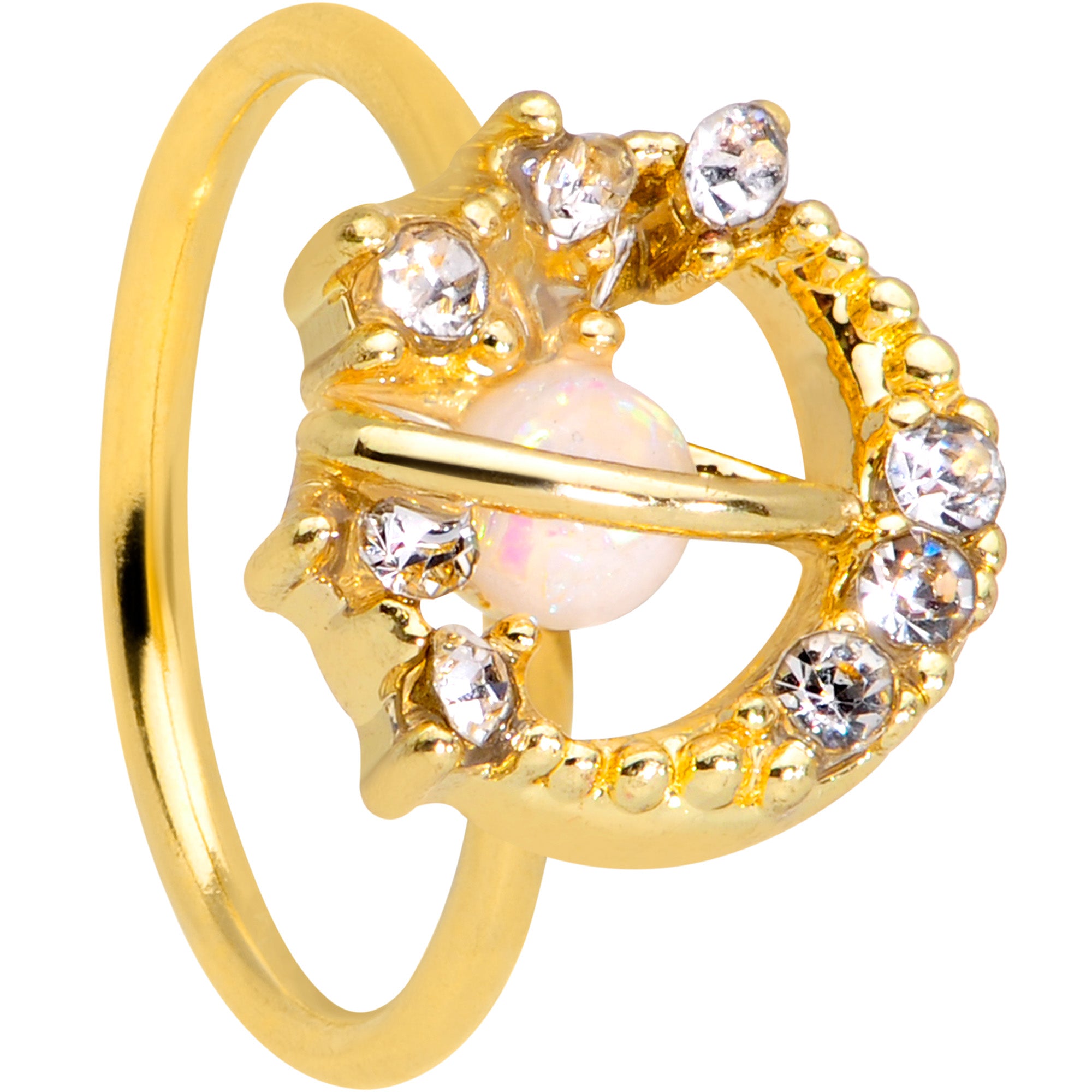 20G 5/16 Clear Gem Gold Tone Saturn Moon Nose Hoop