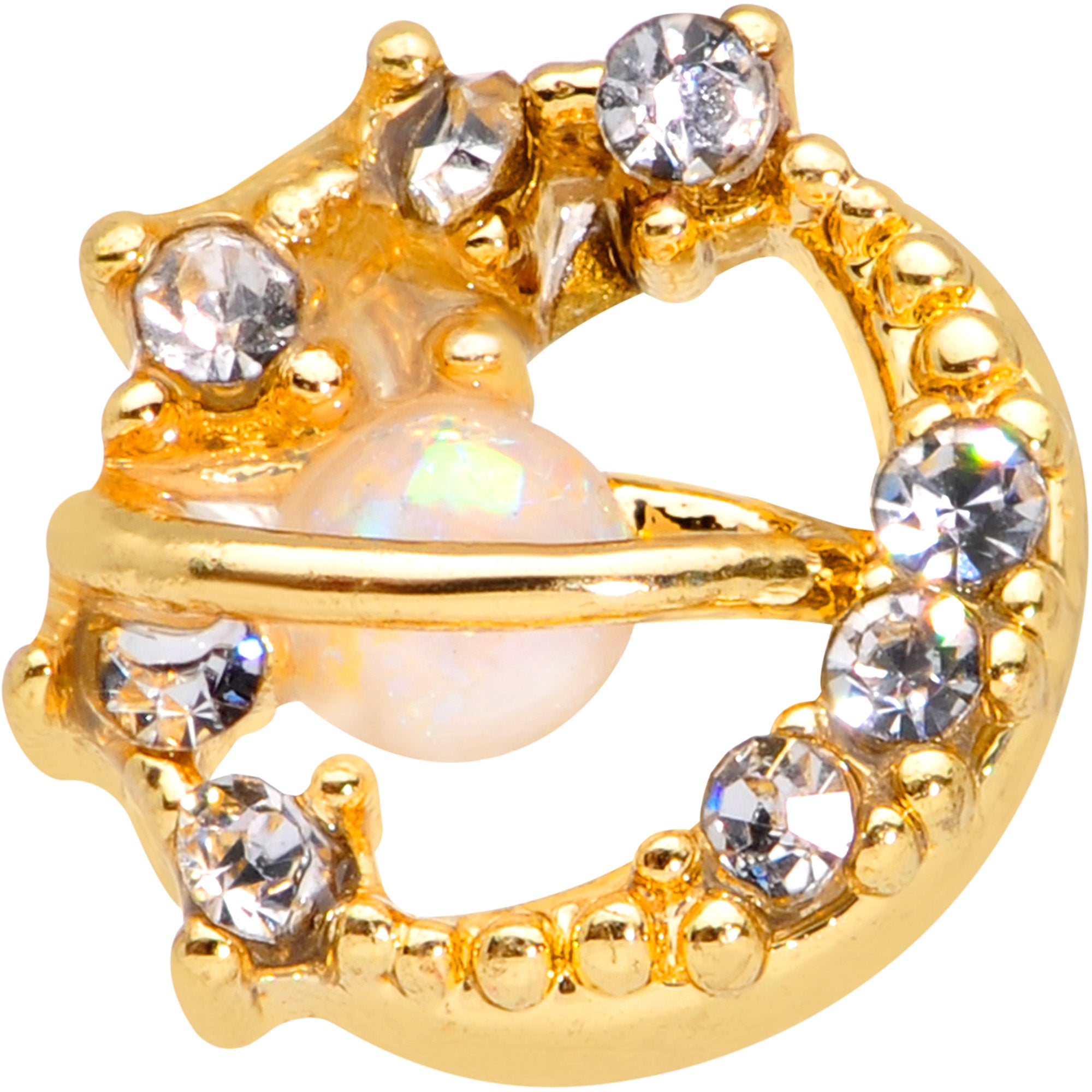 20G 5/16 Clear Gem Gold Tone Saturn Moon Nose Hoop