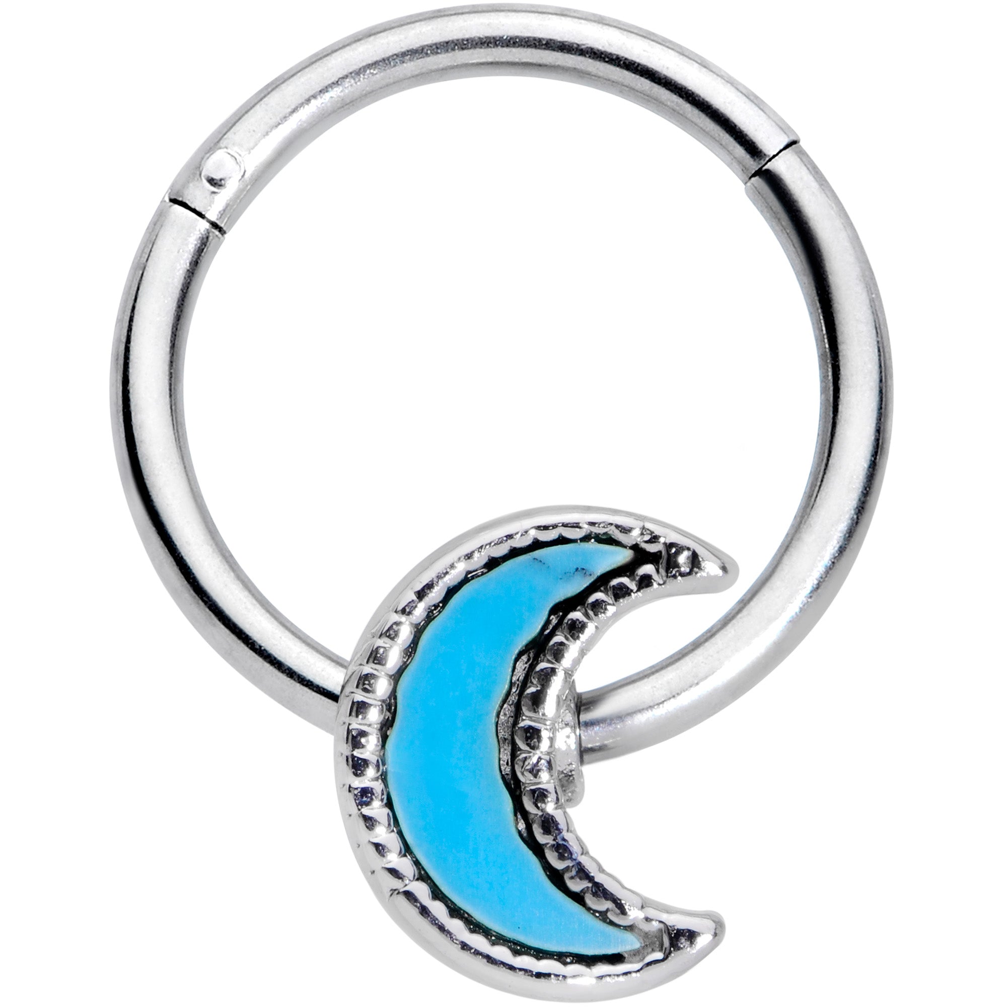 16G 3/8 Faux Turquoise Crescent Moon Hinged Segment Ring