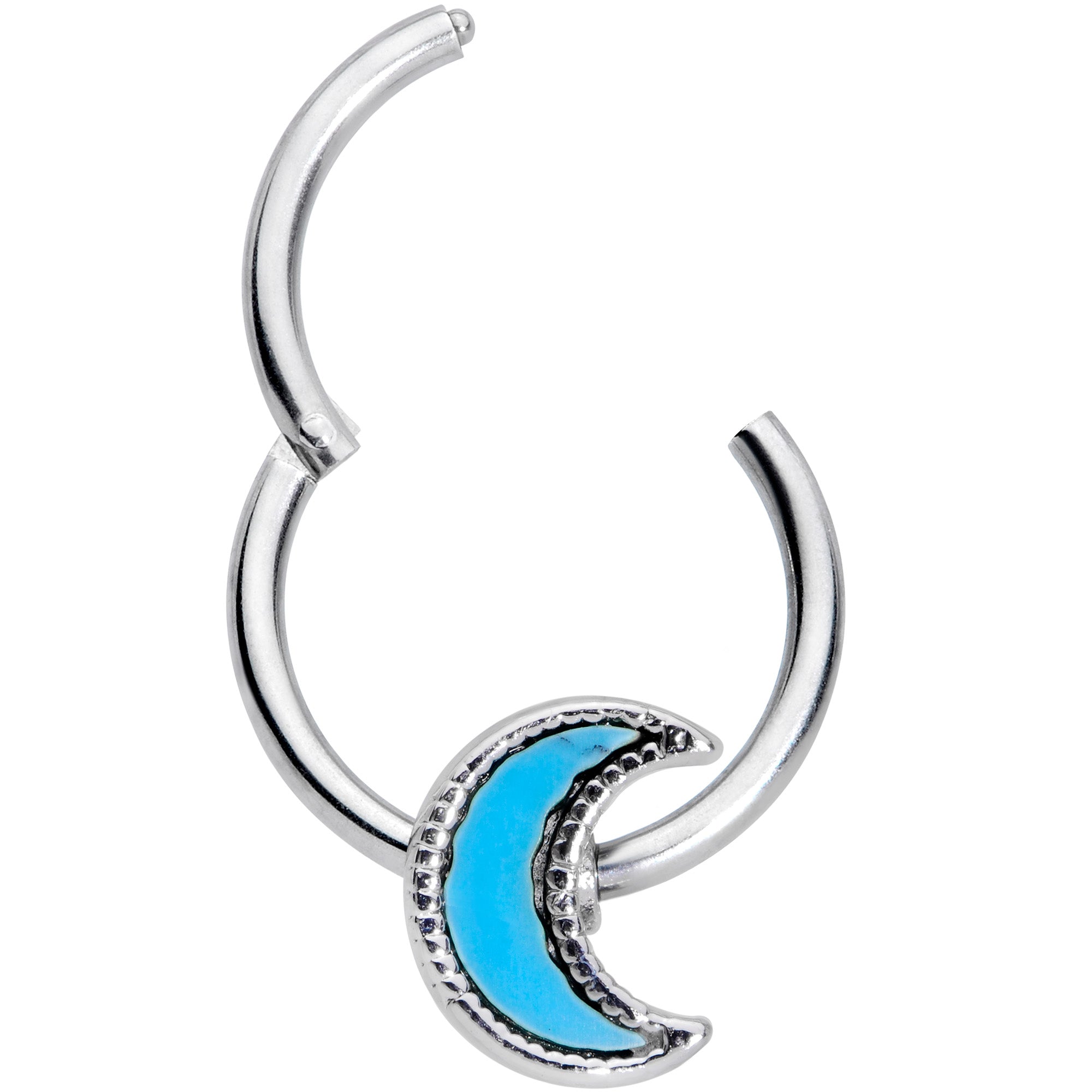 16G 3/8 Faux Turquoise Crescent Moon Hinged Segment Ring