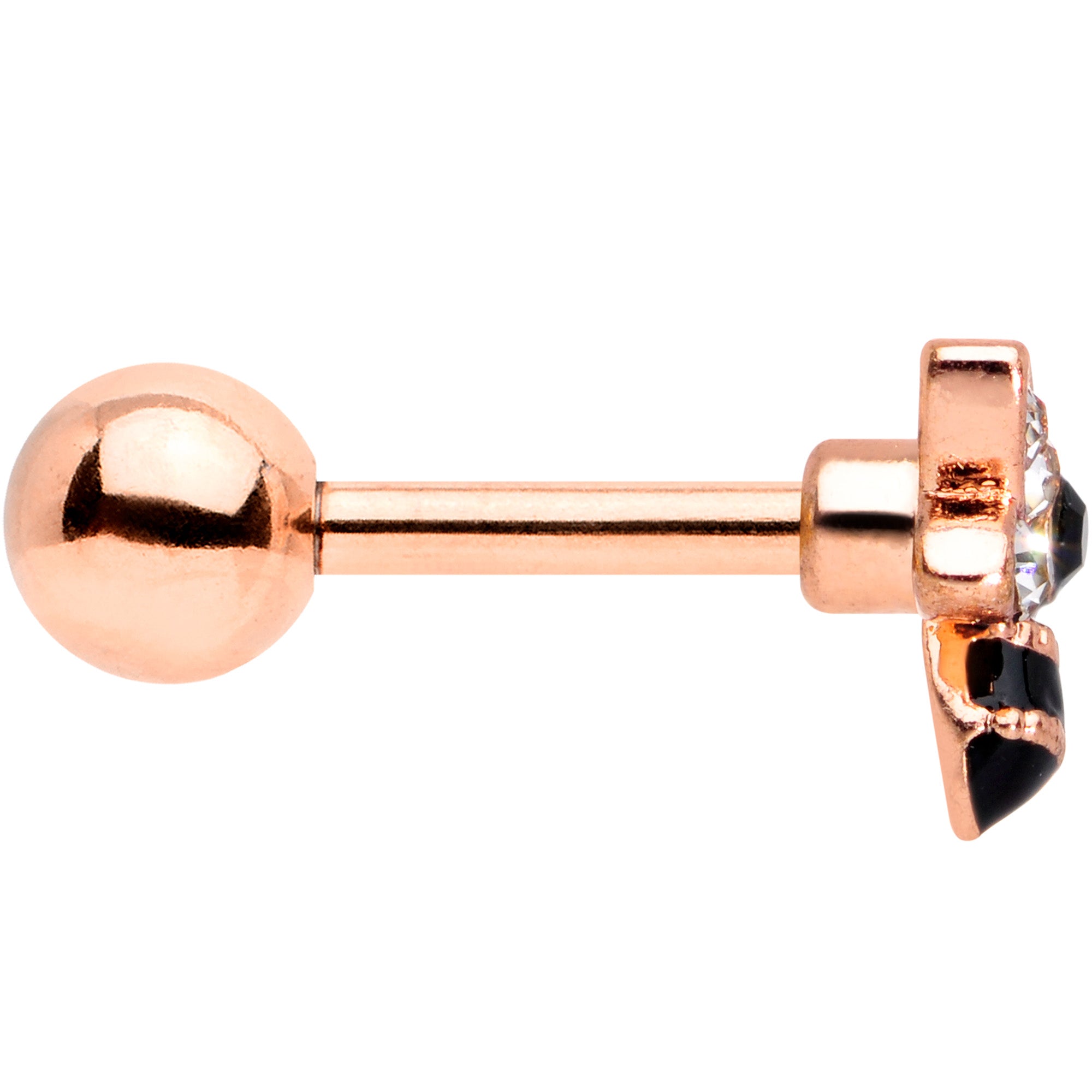 16G 1/4 Clear Black Gem Rose Gold Tone Bee Cartilage Tragus