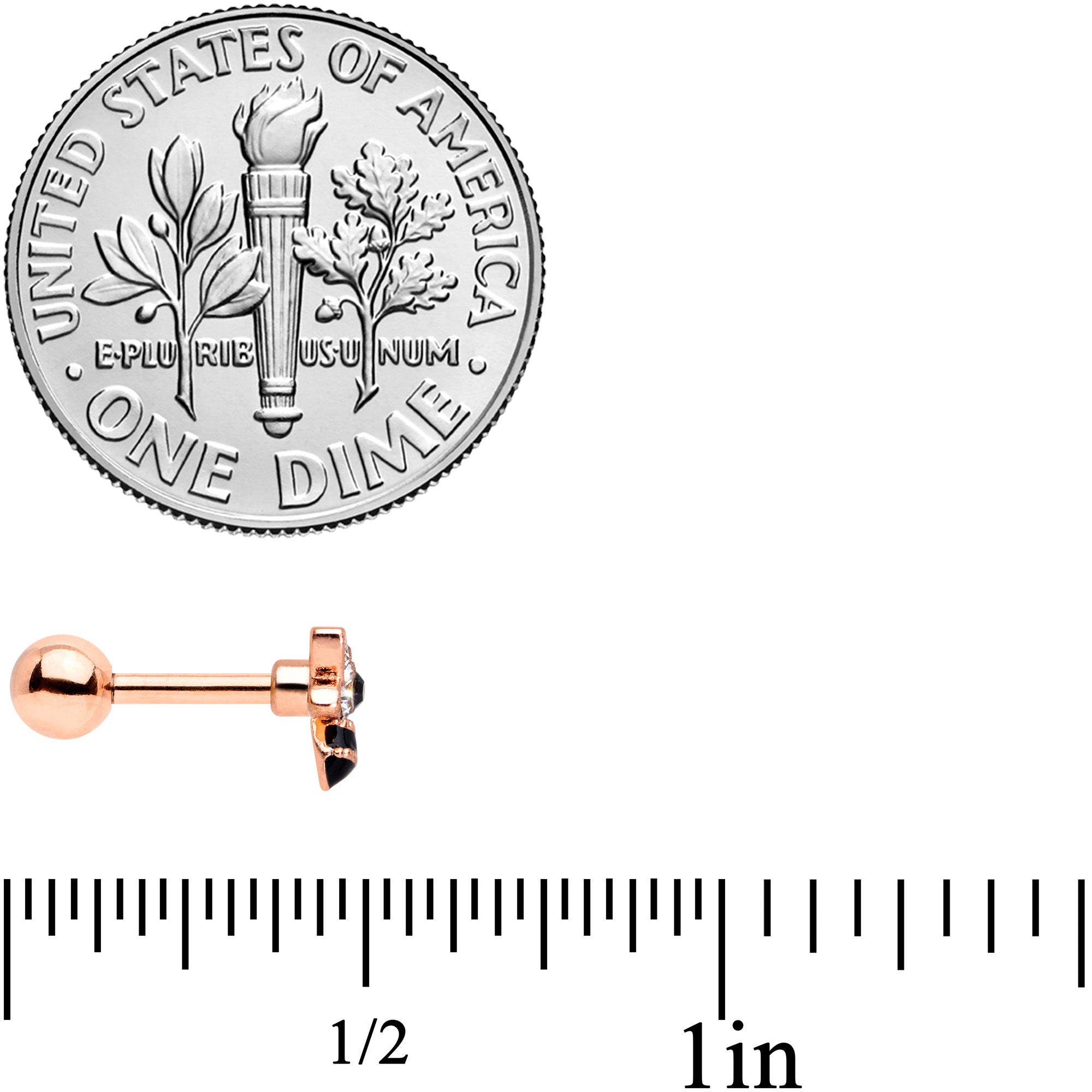 16G 1/4 Clear Black Gem Rose Gold Tone Bee Cartilage Tragus