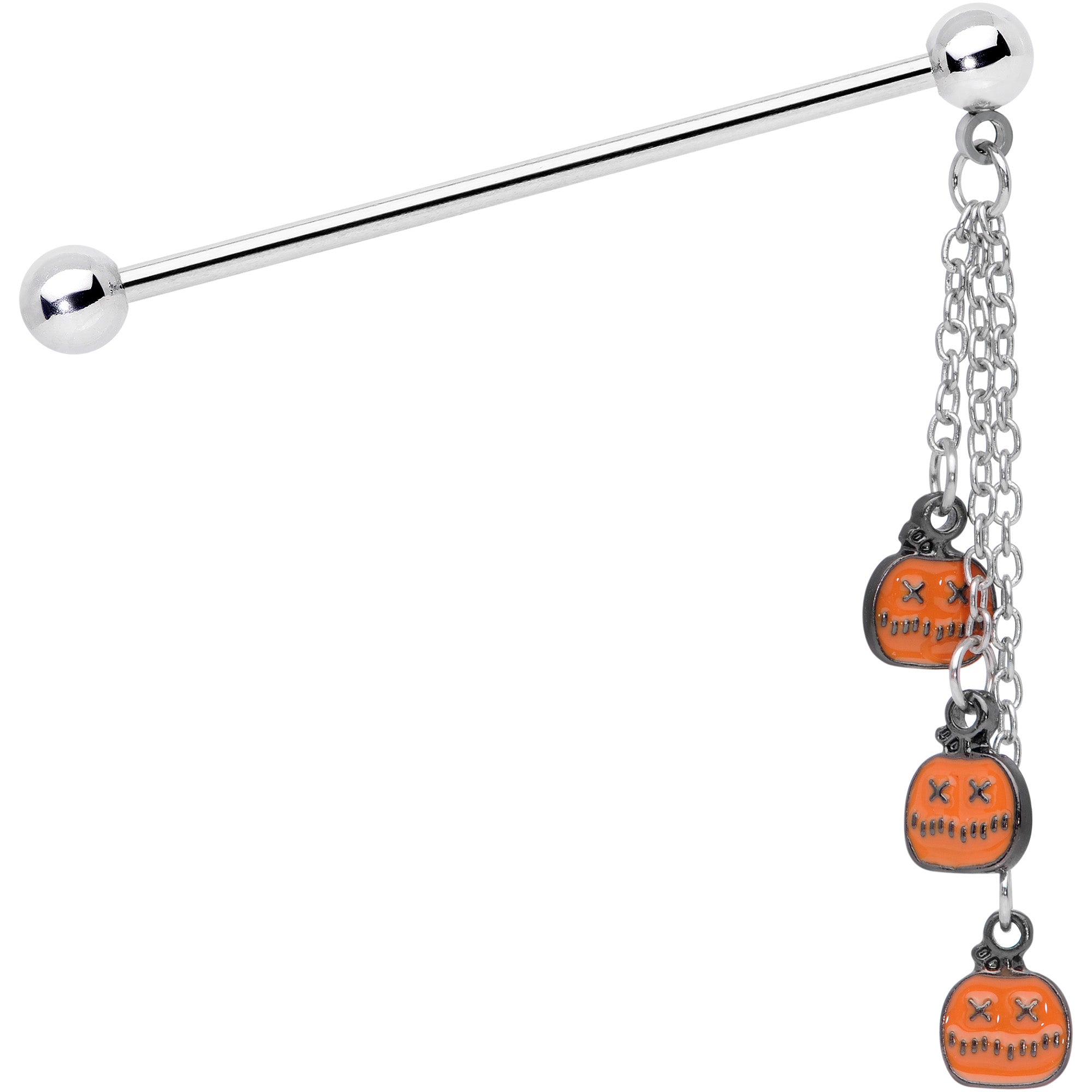 14G Halloween Pumpkin Chain Dangle Industrial Barbell 38mm