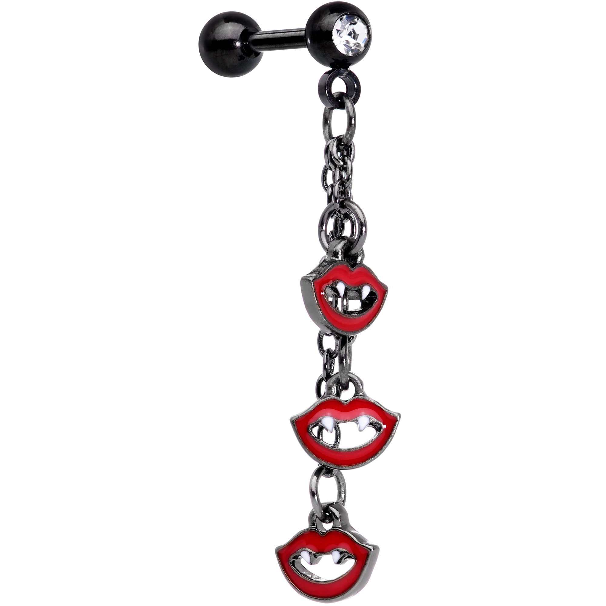 16G 1/4 Clear Gem Black Halloween Vampire Fangs Dangle Cartilage