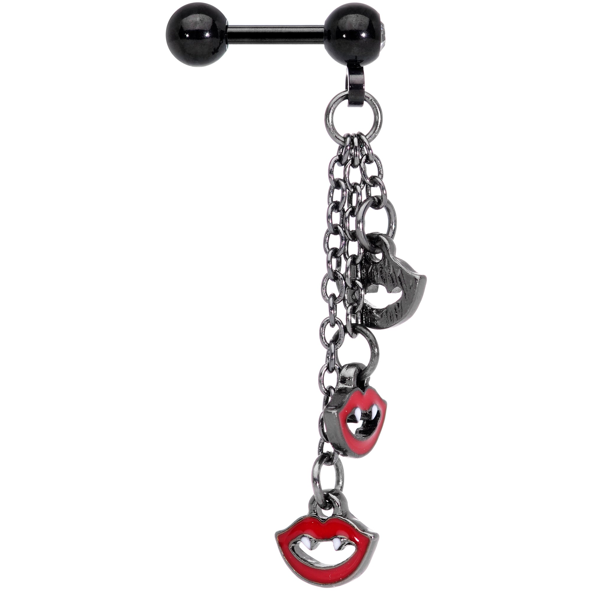 16G 1/4 Clear Gem Black Halloween Vampire Fangs Dangle Cartilage