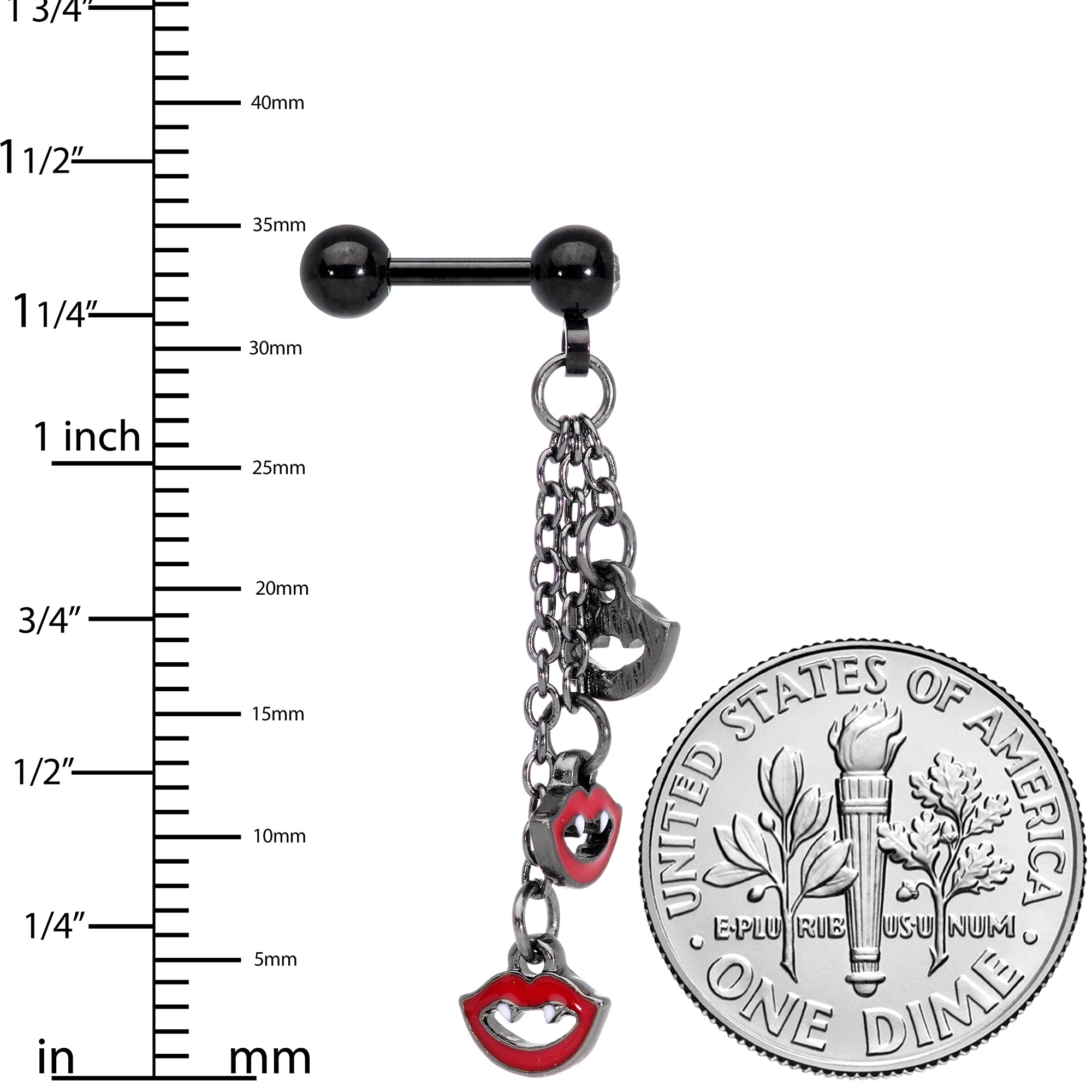 16G 1/4 Clear Gem Black Halloween Vampire Fangs Dangle Cartilage