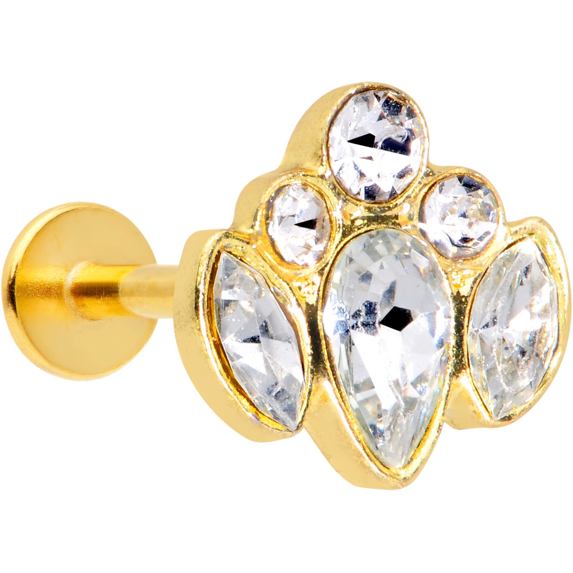 16G 5/16 Clear Gem Gold Tone Cluster Labret Monroe Tragus