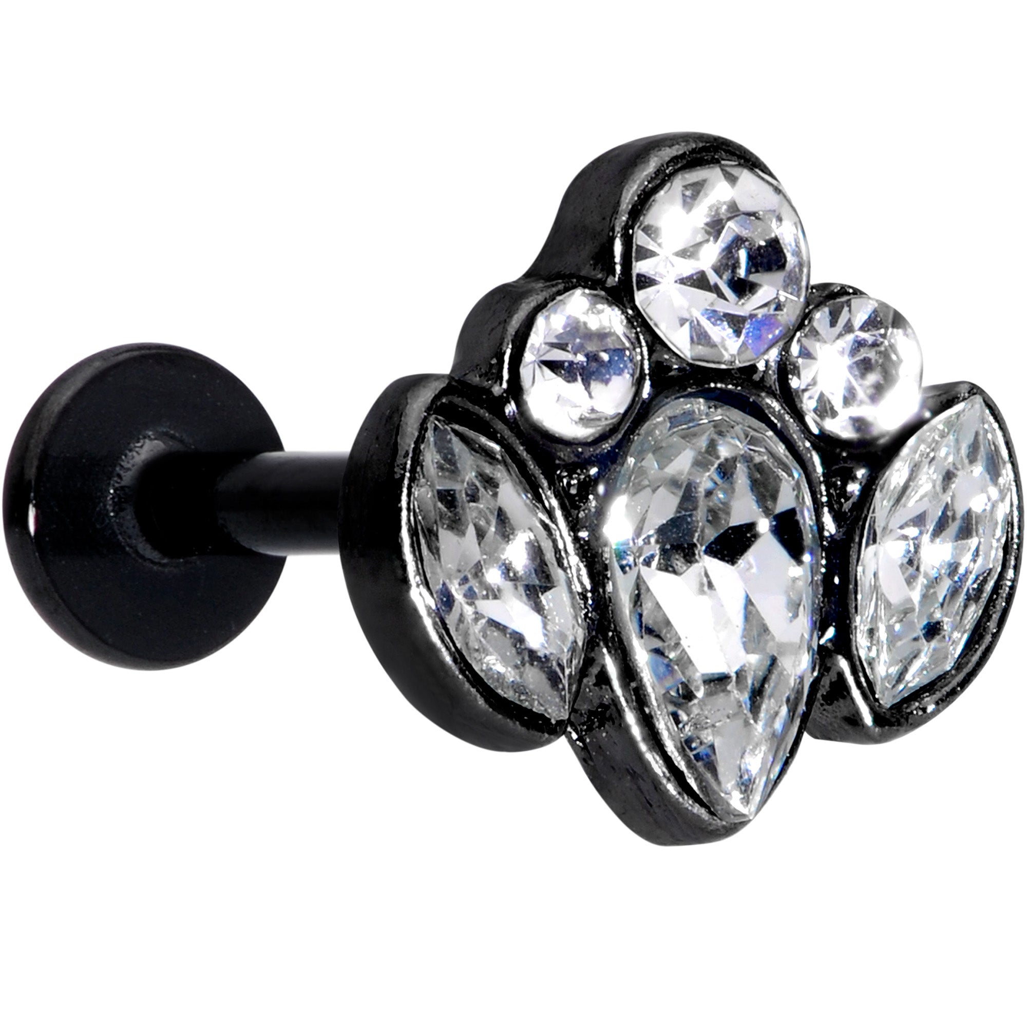 16G 5/16 Clear Gem Black Cluster Labret Monroe Tragus