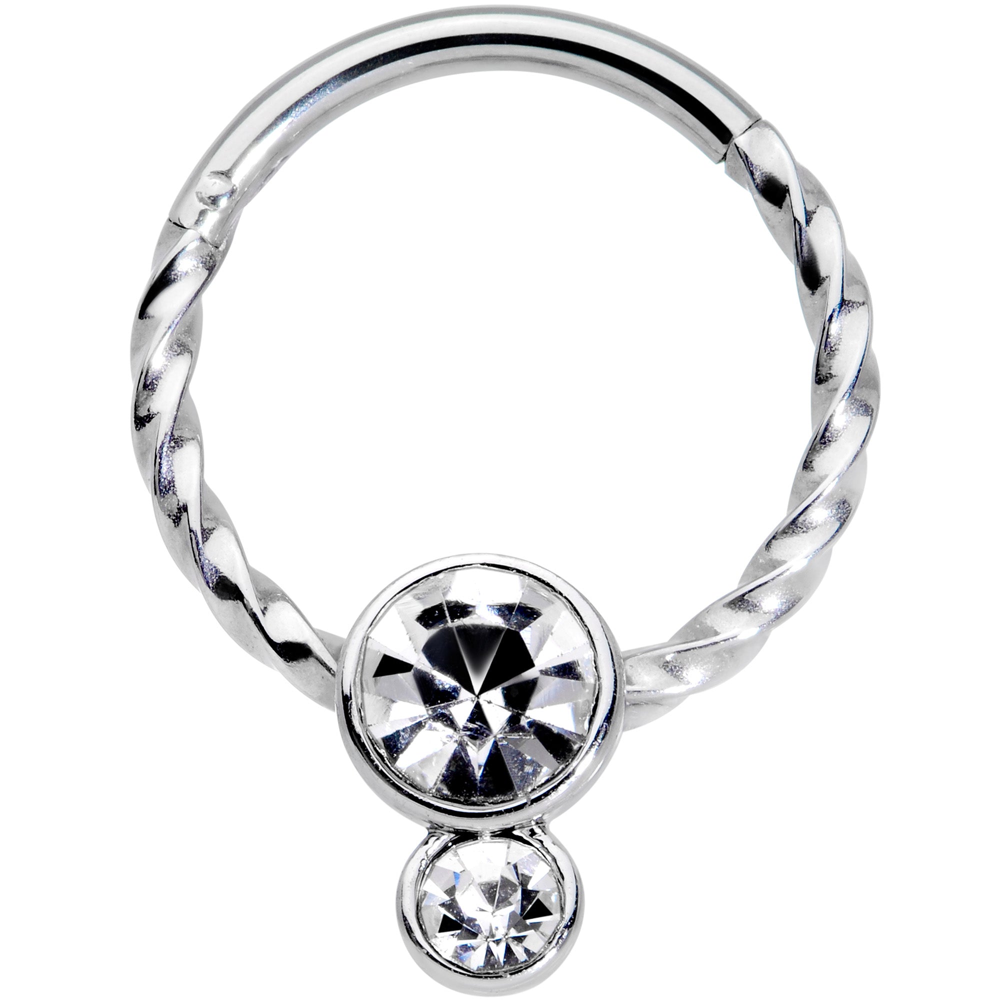 16G 3/8 Clear Gem Double Drop Duo Twisted Cartilage Clicker