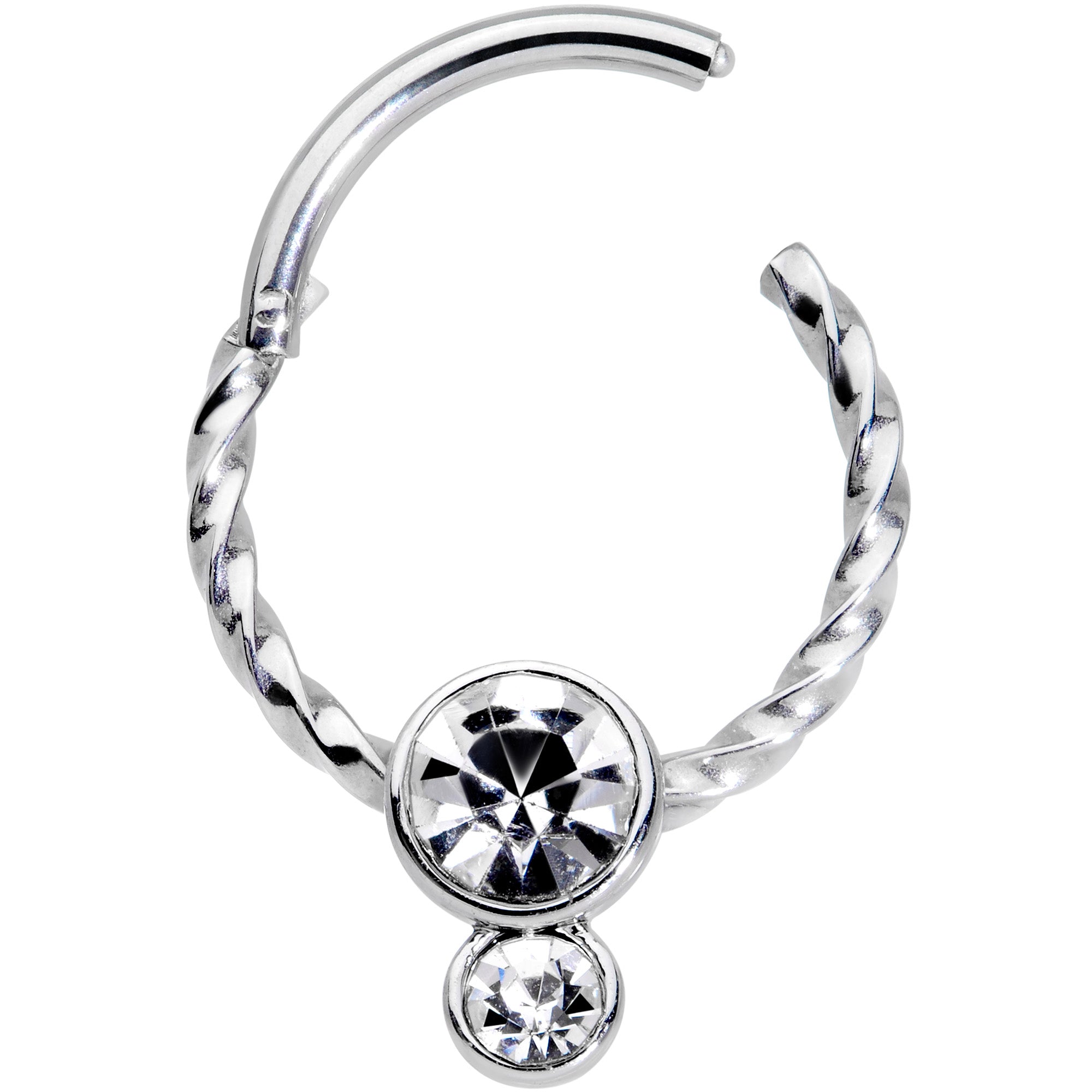 16G 3/8 Clear Gem Double Drop Duo Twisted Cartilage Clicker