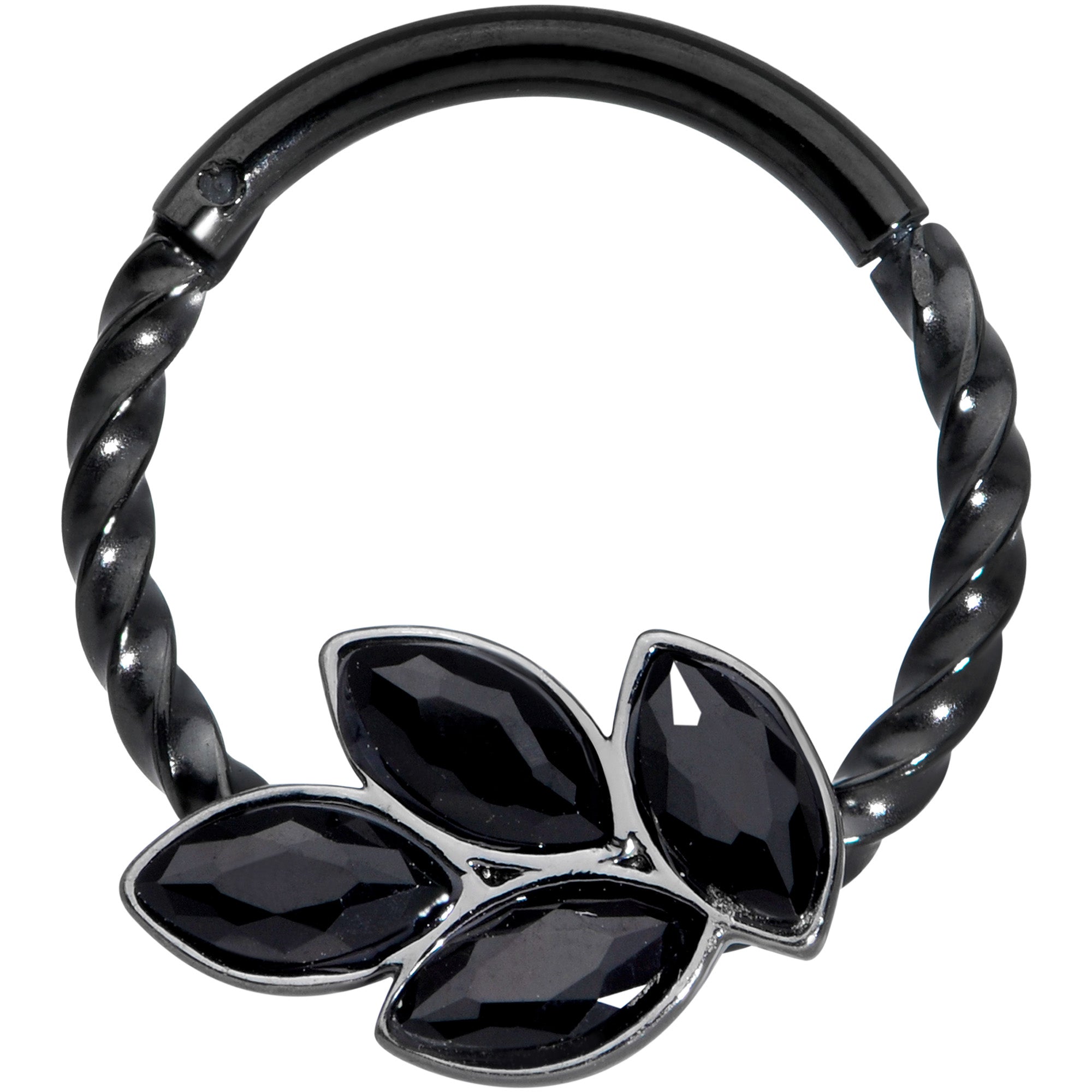 16G 3/8 Black Gem Black Oval Quartet Twisted Cartilage Clicker