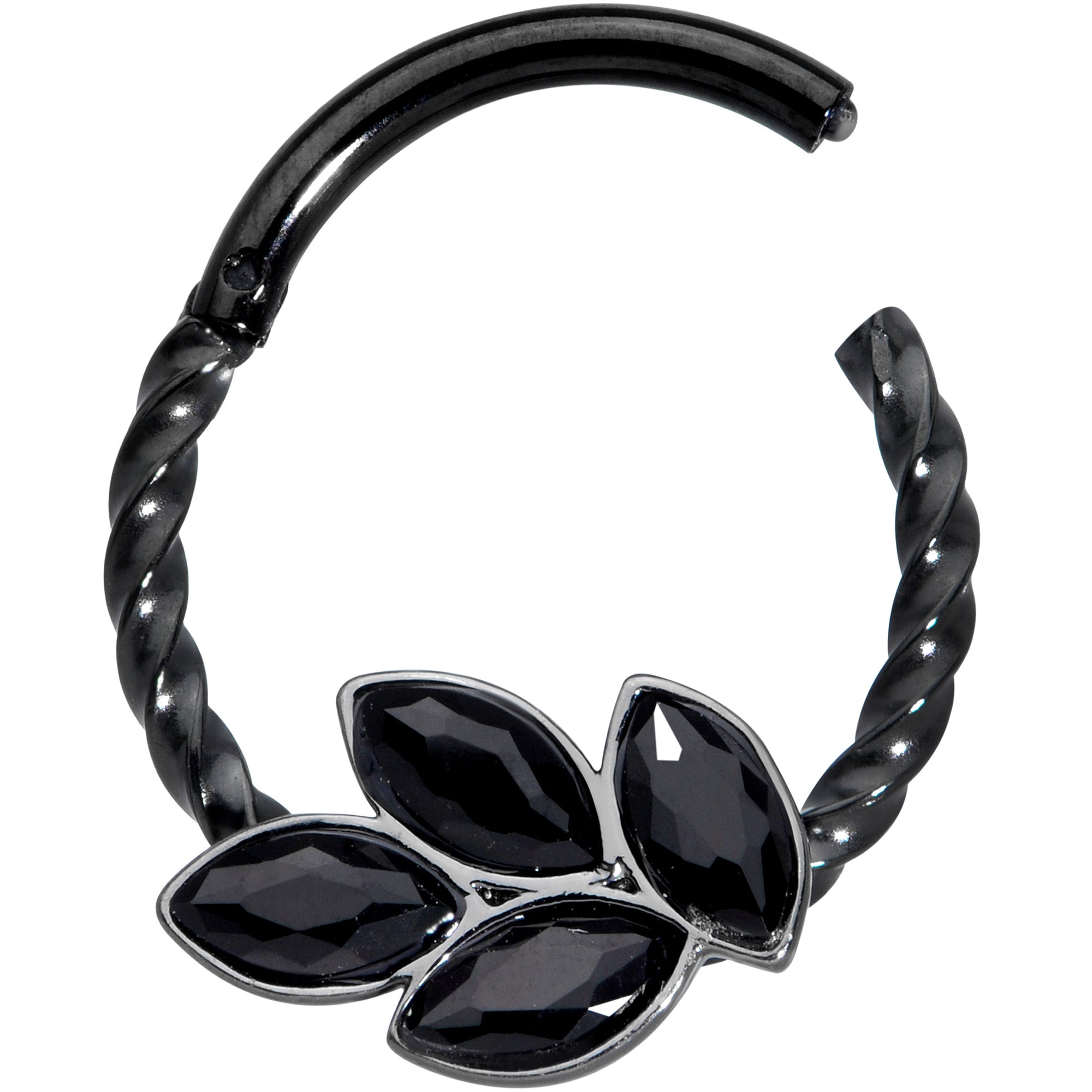 16G 3/8 Black Gem Black Oval Quartet Twisted Cartilage Clicker