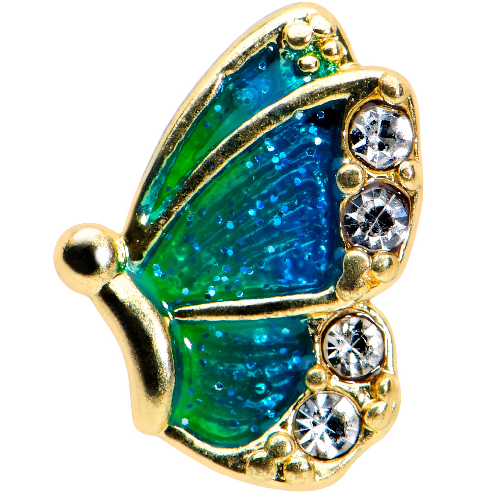 16G 5/16 Clear Gem Gold Tone Blues Butterfly Labret Monroe Tragus