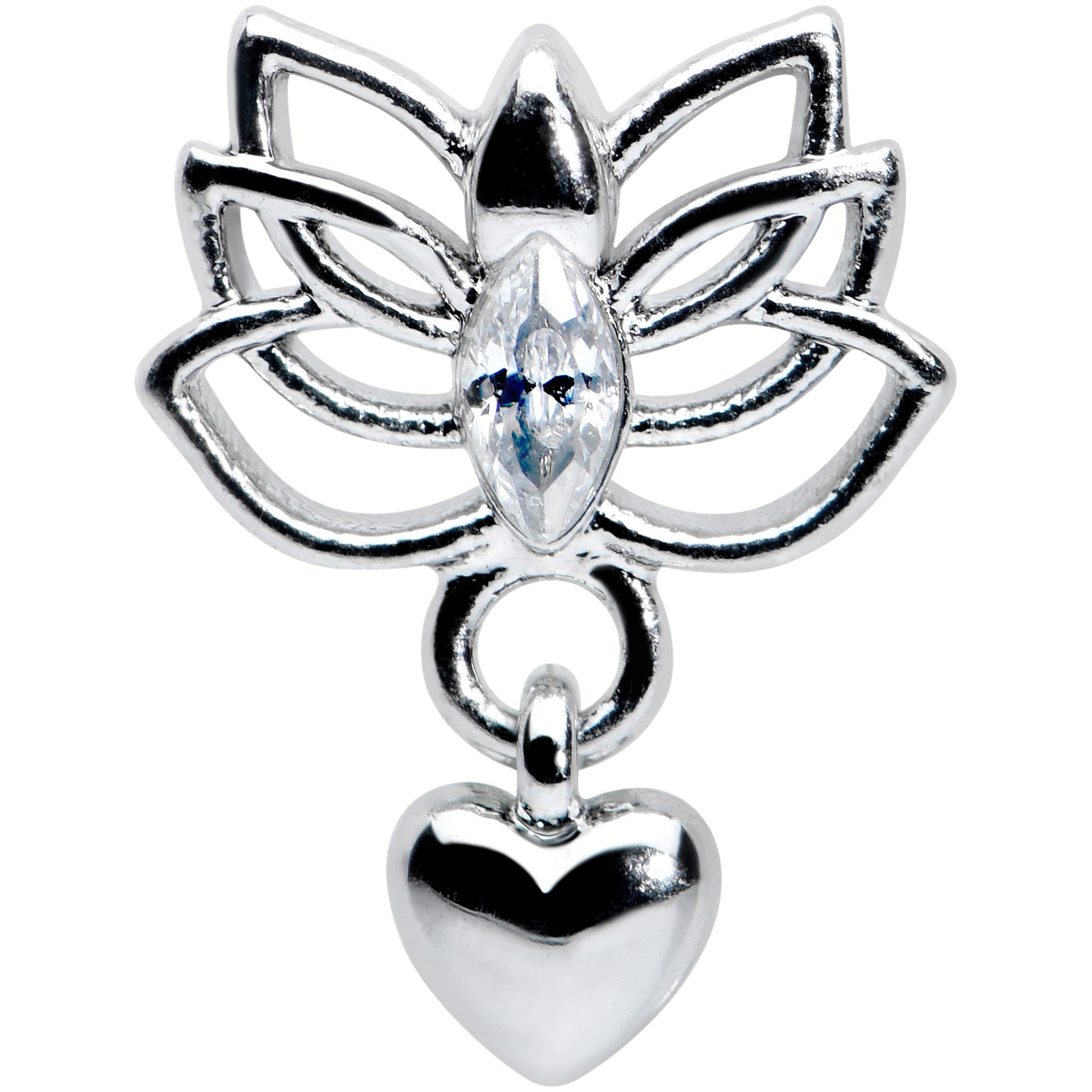 16G 5/16 Clear Gem Lotus Heart Dangle Labret Monroe Tragus