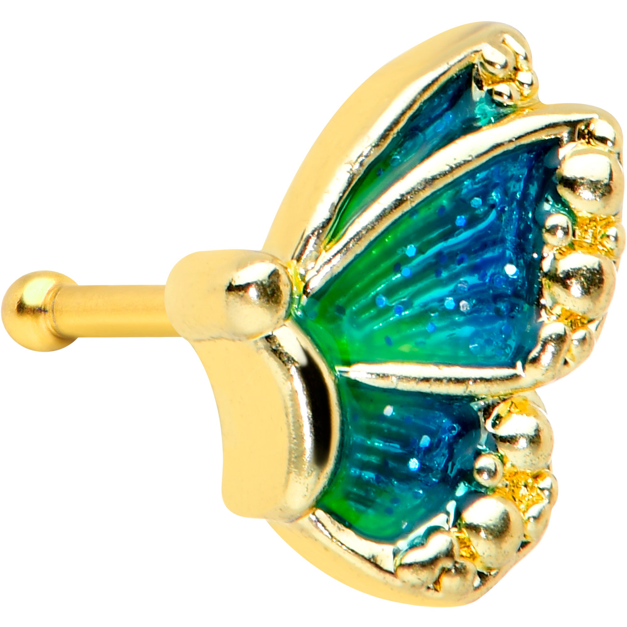 20G 1/4 Gold Tone Blues Butterfly Nose Bone