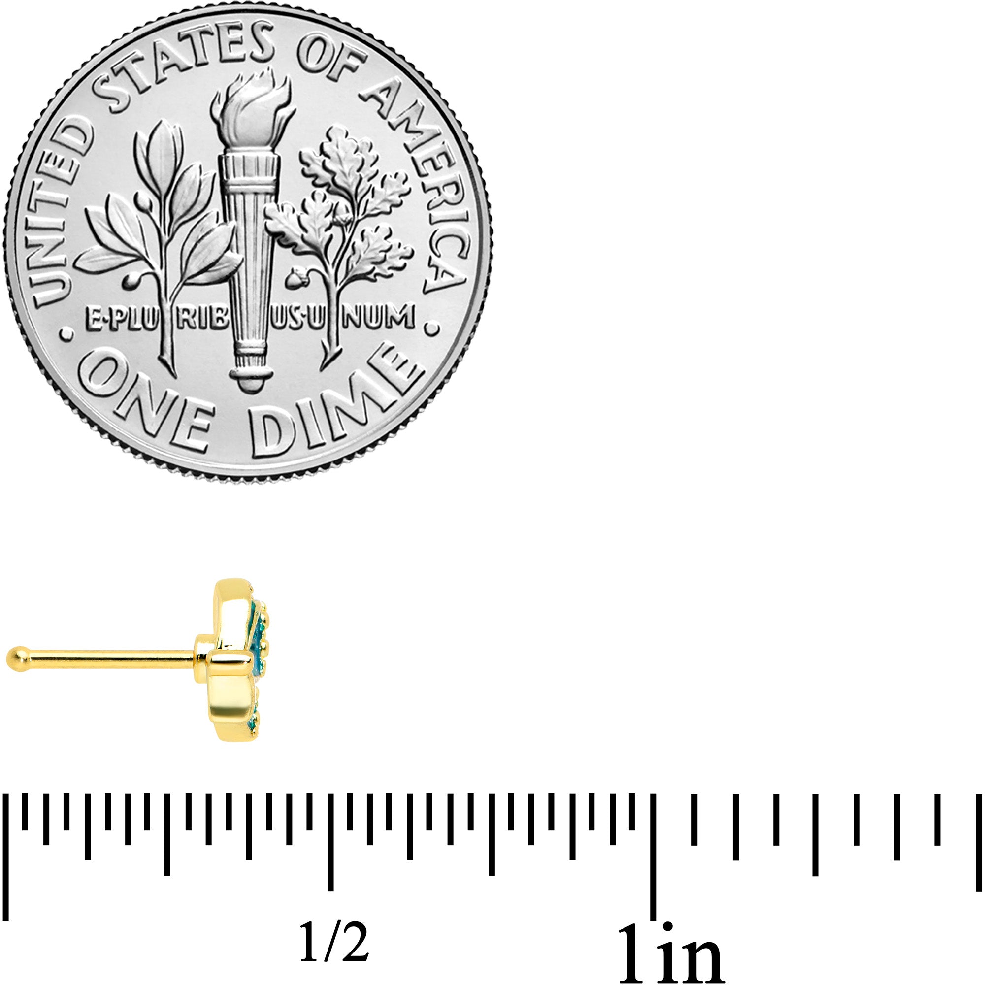 20G 1/4 Gold Tone Blues Butterfly Nose Bone