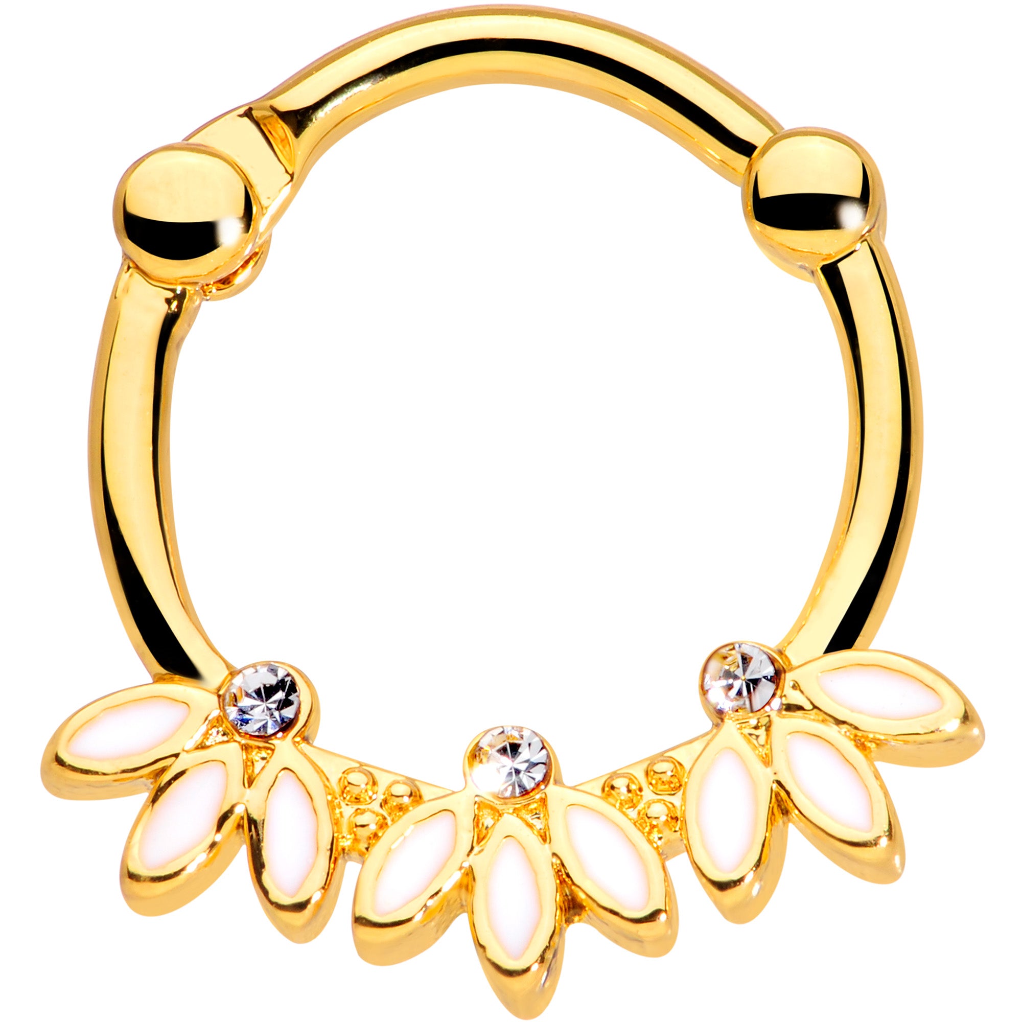 16G 3/8 Clear Gem Gold Tone White Leaves Cartilage Clicker