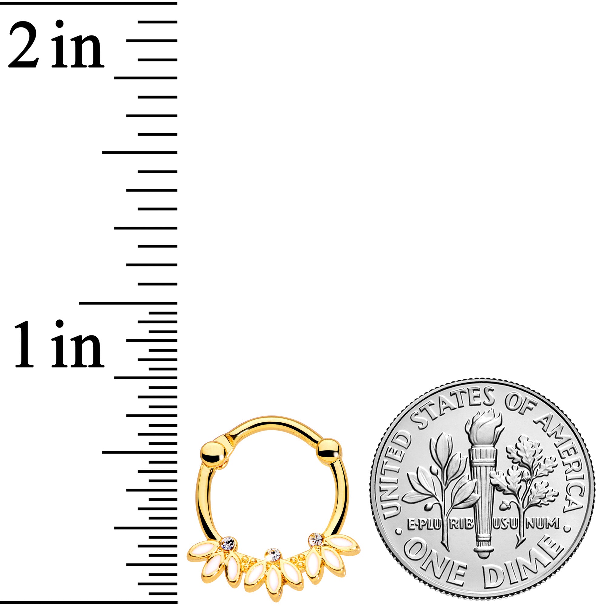 16G 3/8 Clear Gem Gold Tone White Leaves Cartilage Clicker