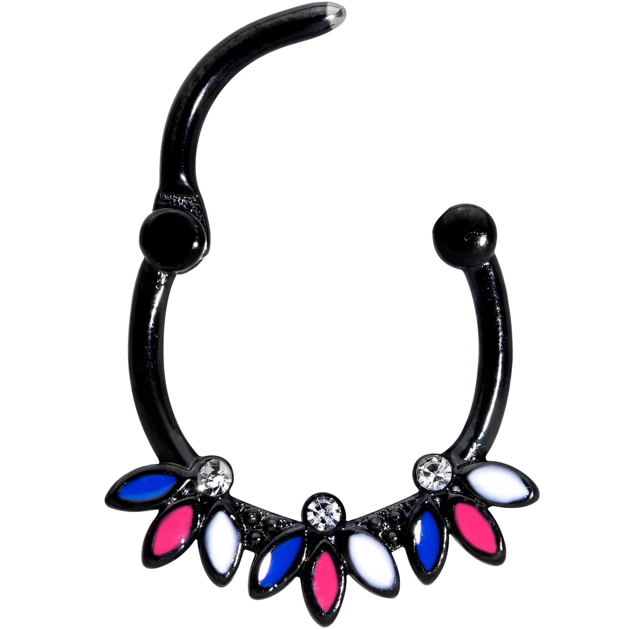 16G 3/8 Clear Gem Black Blue Pink White Leaves Cartilage Clicker