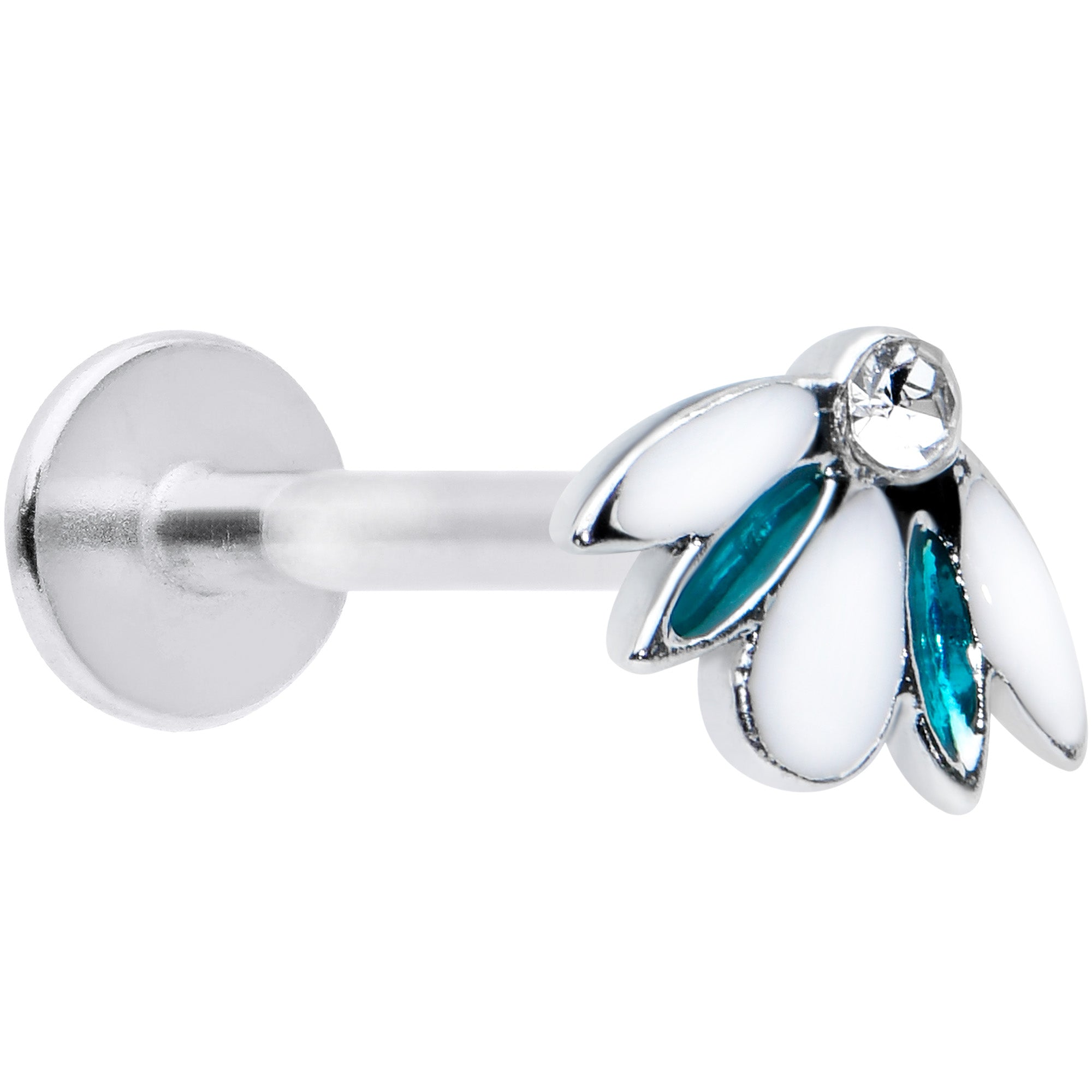 16G 5/16 Clear Blue Gem White Leaves Labret Monroe Tragus