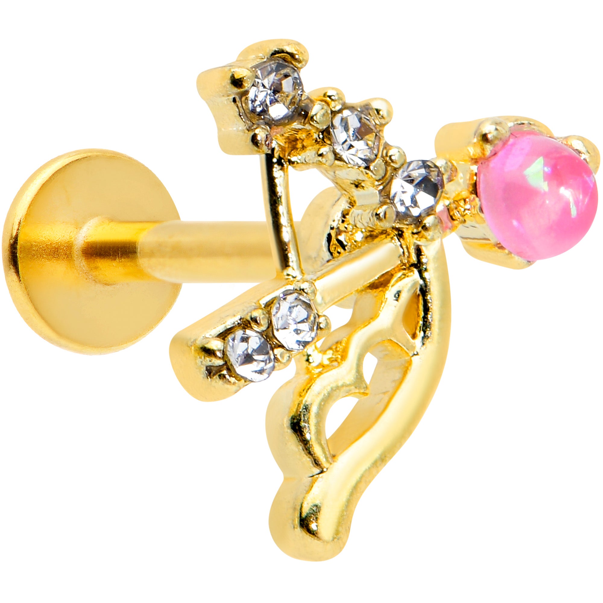 16G 5/16 Pink Faux Opal Gold Tone Cupids Bow Labret Monroe Tragus