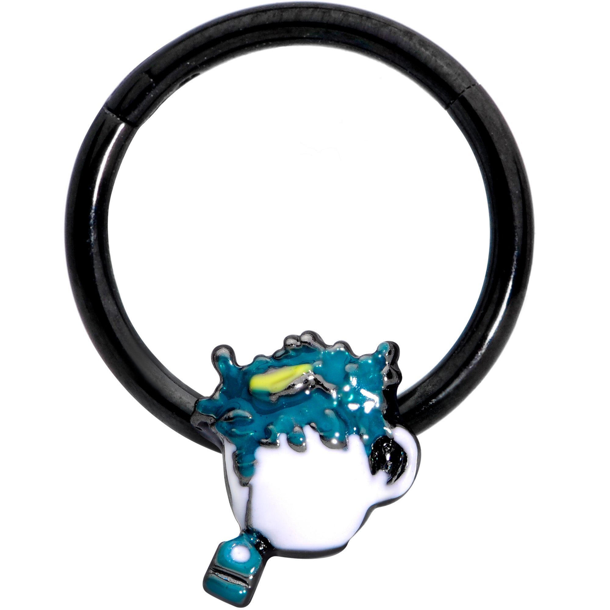 16G 3/8 Black Creepy Tea Halloween Hinged Segment Ring