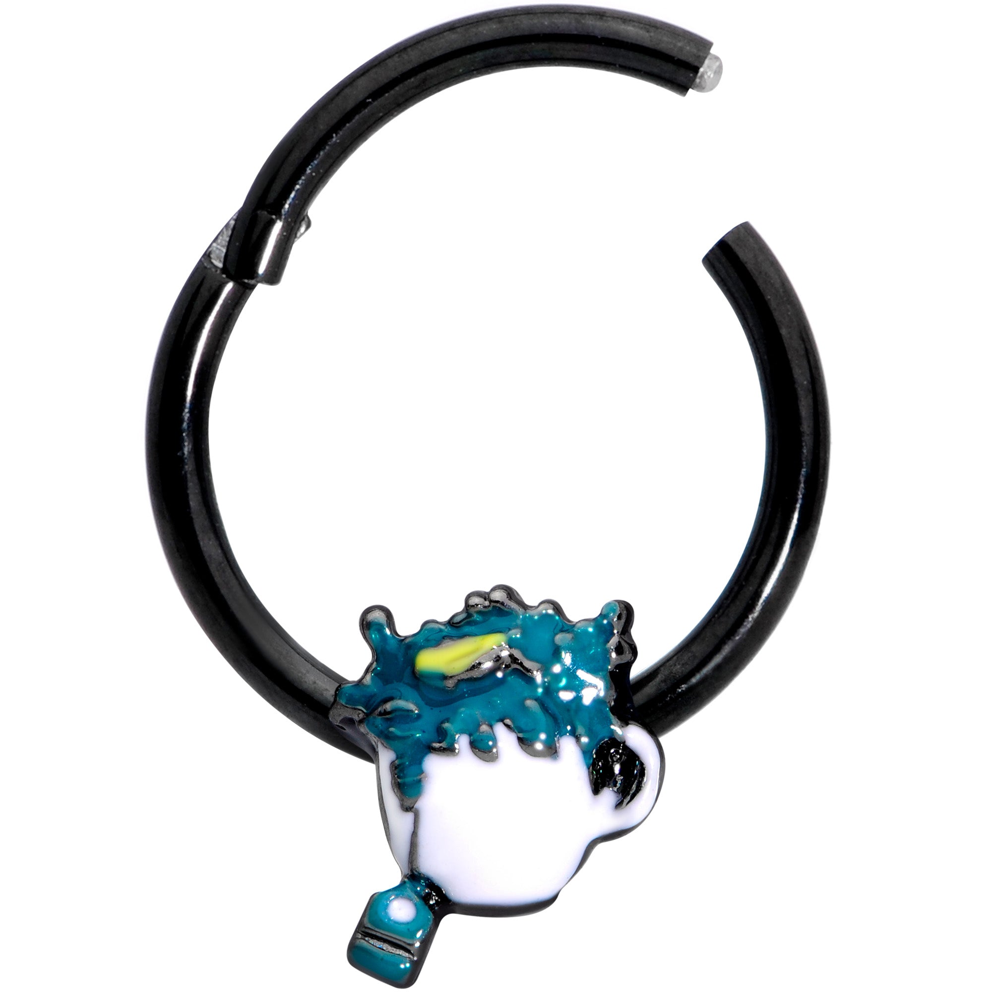 16G 3/8 Black Creepy Tea Halloween Hinged Segment Ring