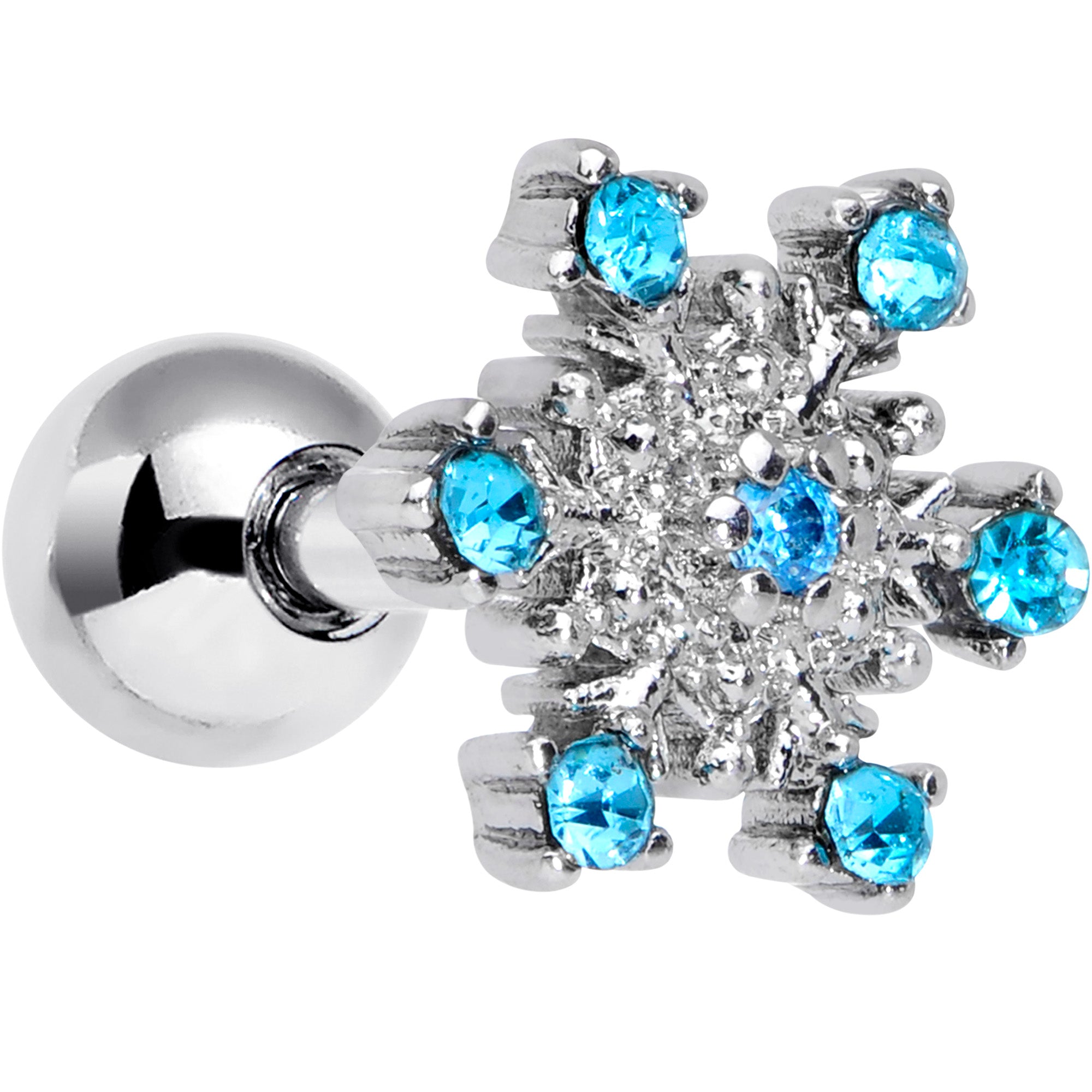 16G 1/4 Aqua Gem Snowflake Christmas Cartilage Tragus Earring