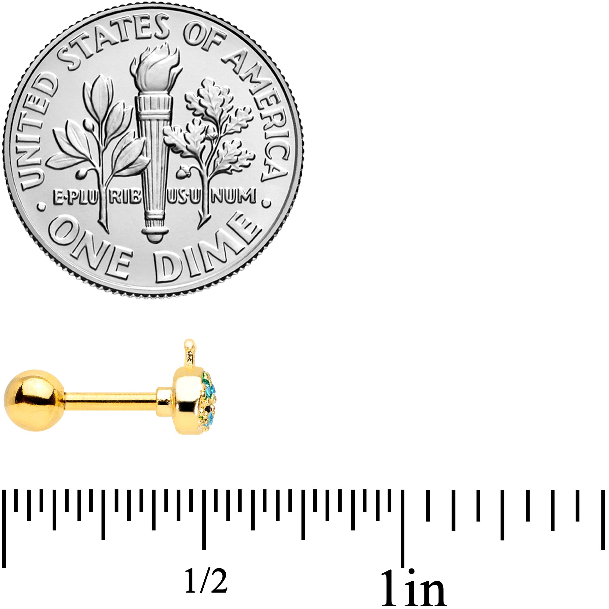 16G 1/4 Aqua Gem Gold Tone Water Whale Cartilage Tragus