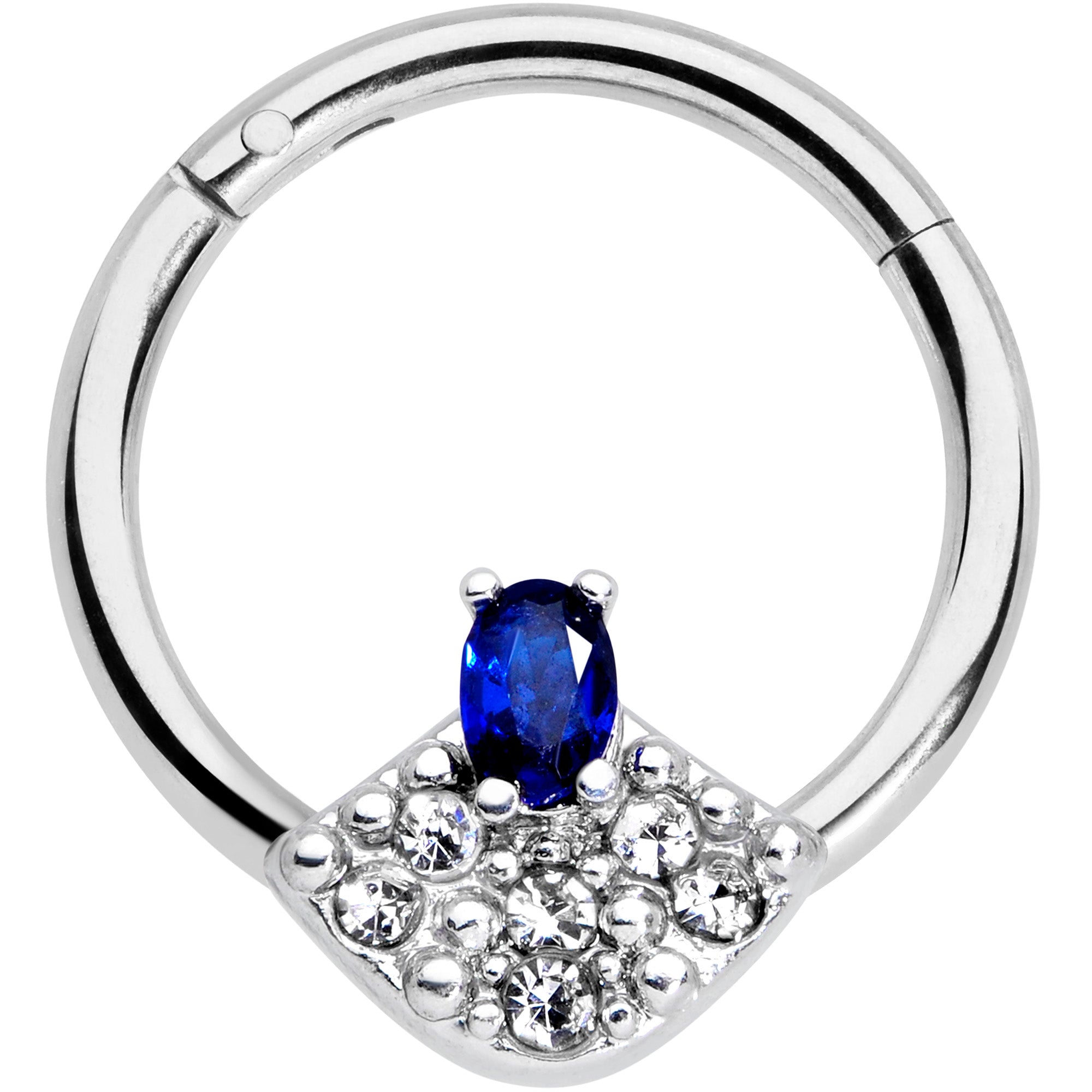 16G 3/8 Blue Clear Gem Art Deco Fan Hinged Segment Ring