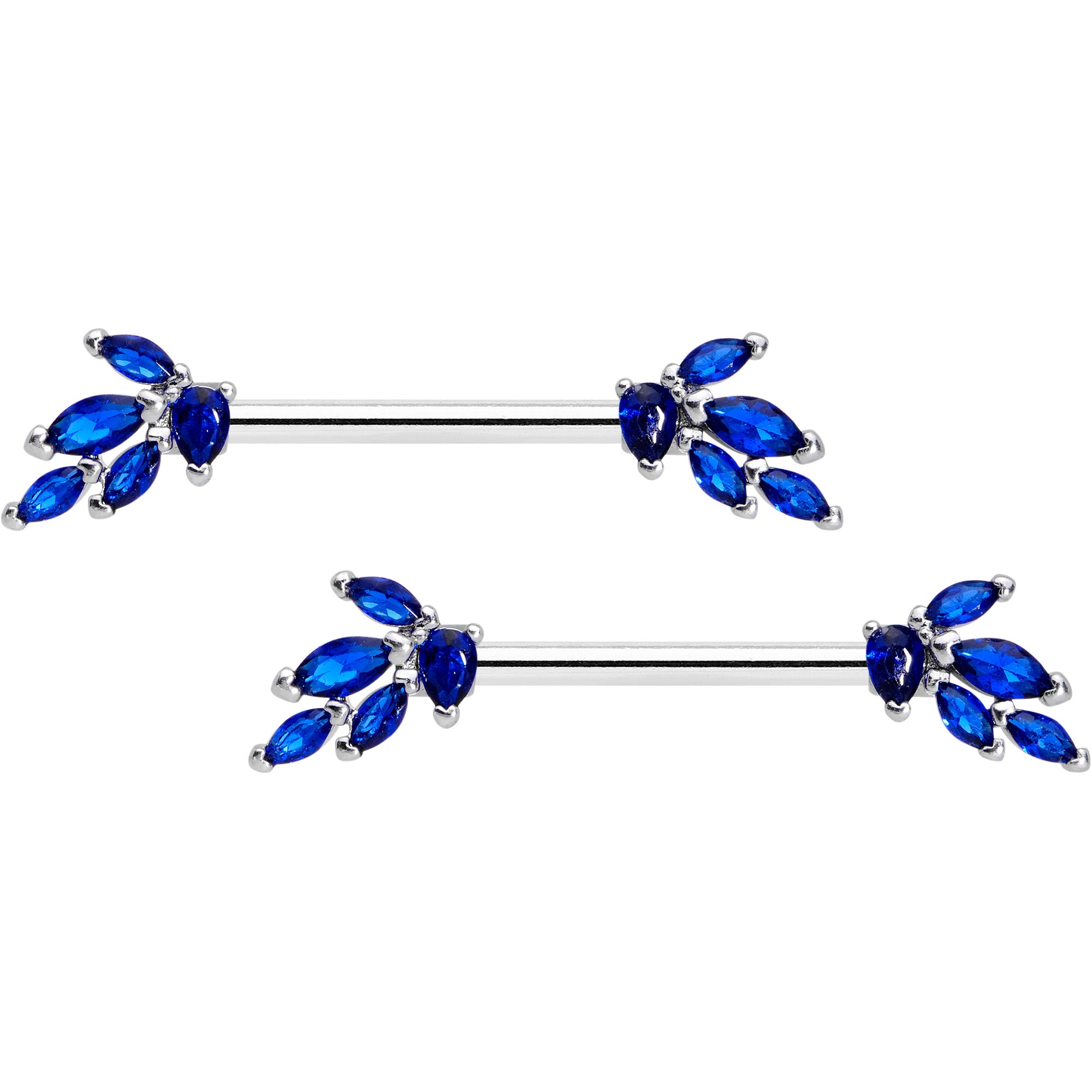 14G 9/16 Blue Gem Raindrop Cluster Barbell Nipple Ring Set