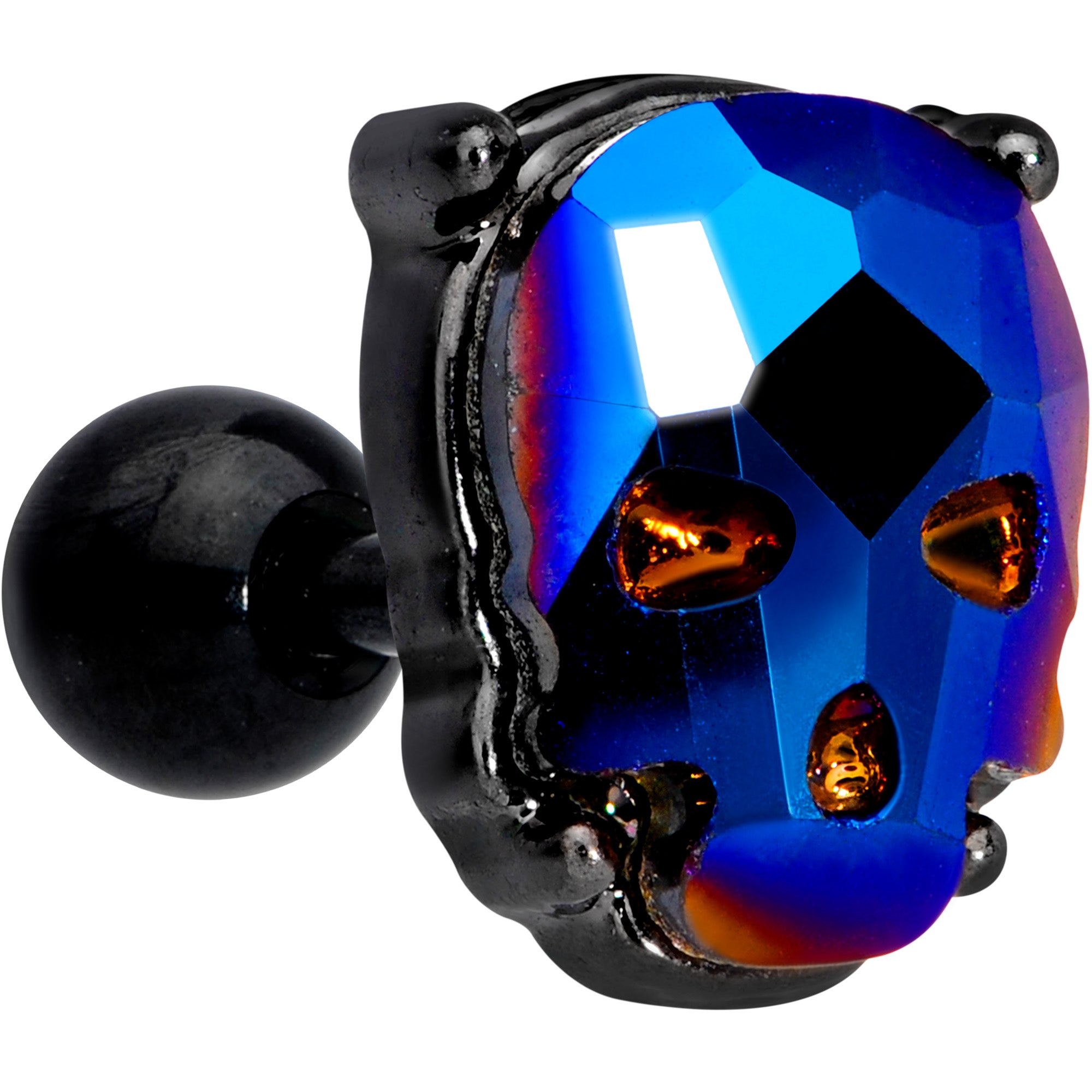 16G 1/4 Blue Gem Black Sugar Skull Halloween Cartilage Tragus