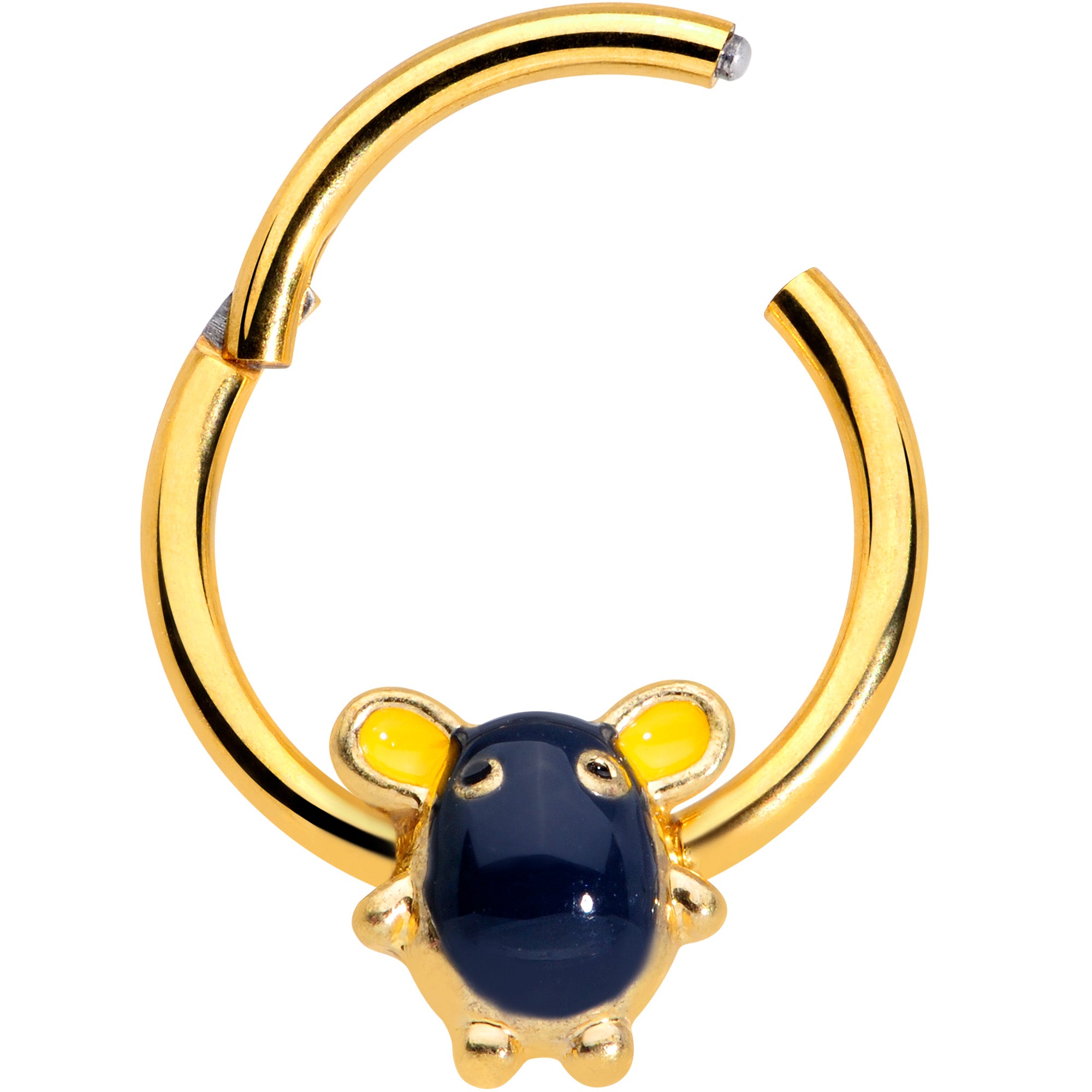 16G 3/8 Gold Tone Black Mouse Hinged Segment Ring