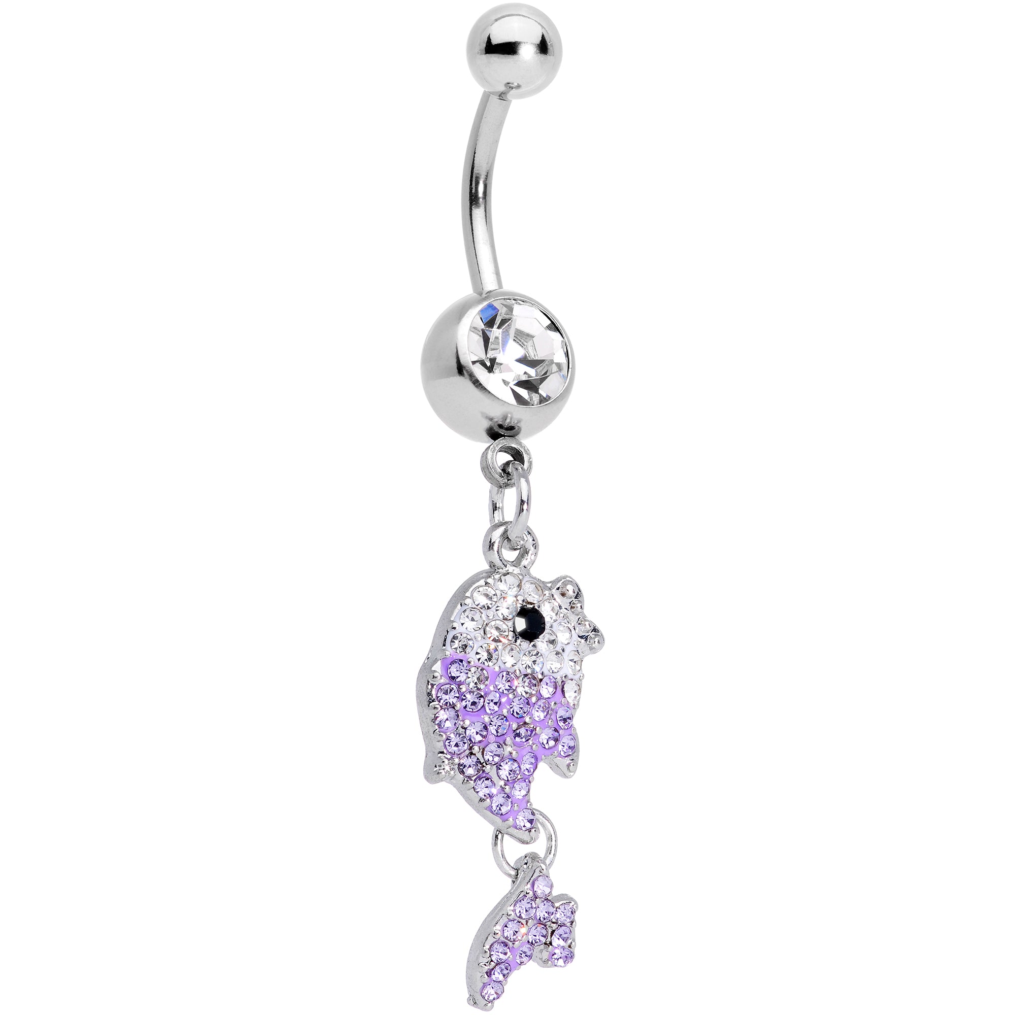 fish lure belly button rings Clear Purple Gem Sweet Fish Dangle Belly Ring