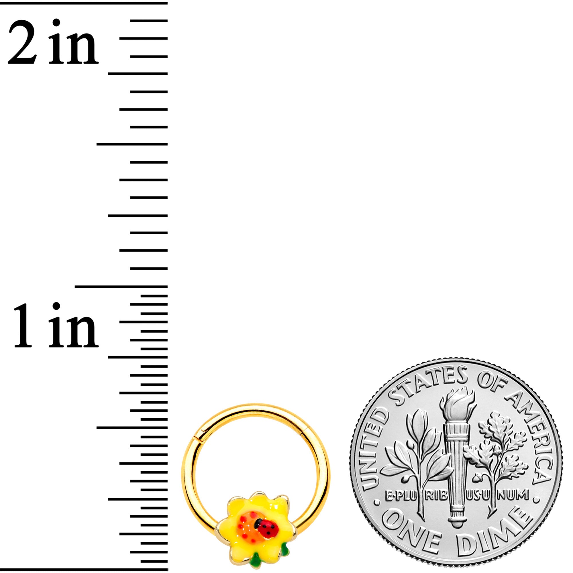 16G 3/8 Gold Tone Sunny Flower Ladybug Hinged Segment Ring