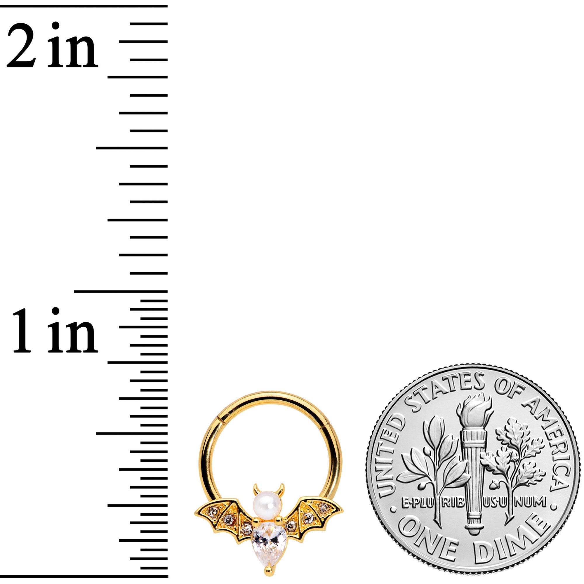 16G 3/8 Clear Gem Gold Tone Bat Halloween Hinged Segment Ring