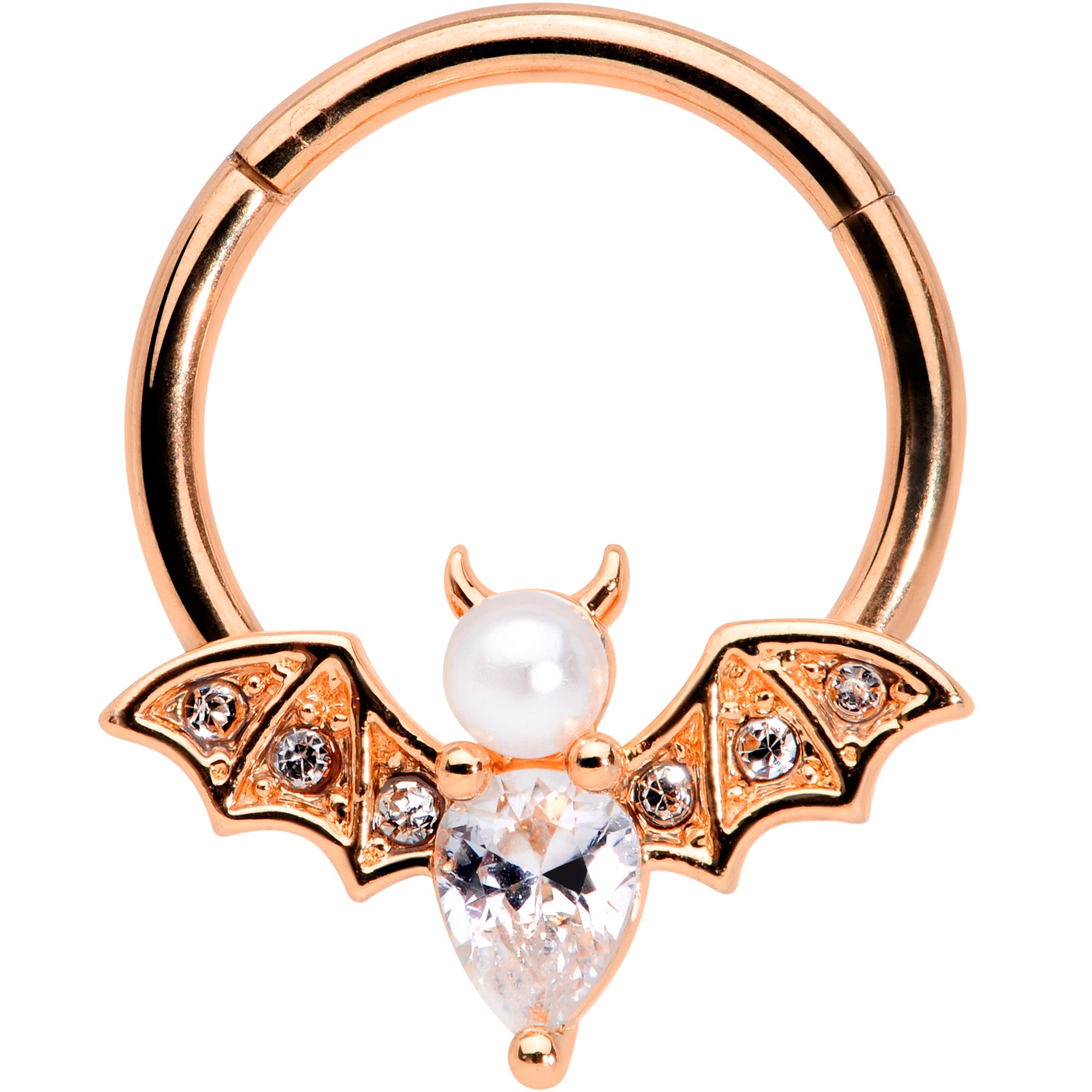 16G 3/8 Clear Gem Rose Gold Tone Bat Halloween Segment Ring