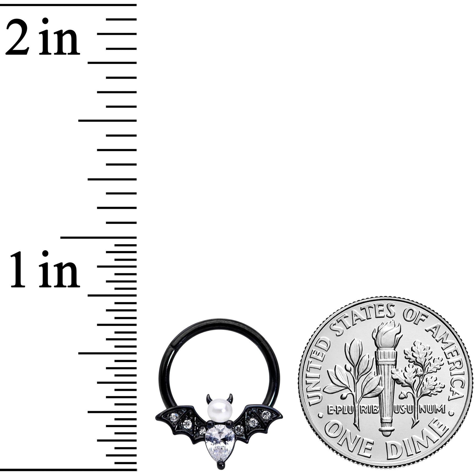 16G 3/8 Clear Gem Black Bat Halloween Hinged Segment Ring