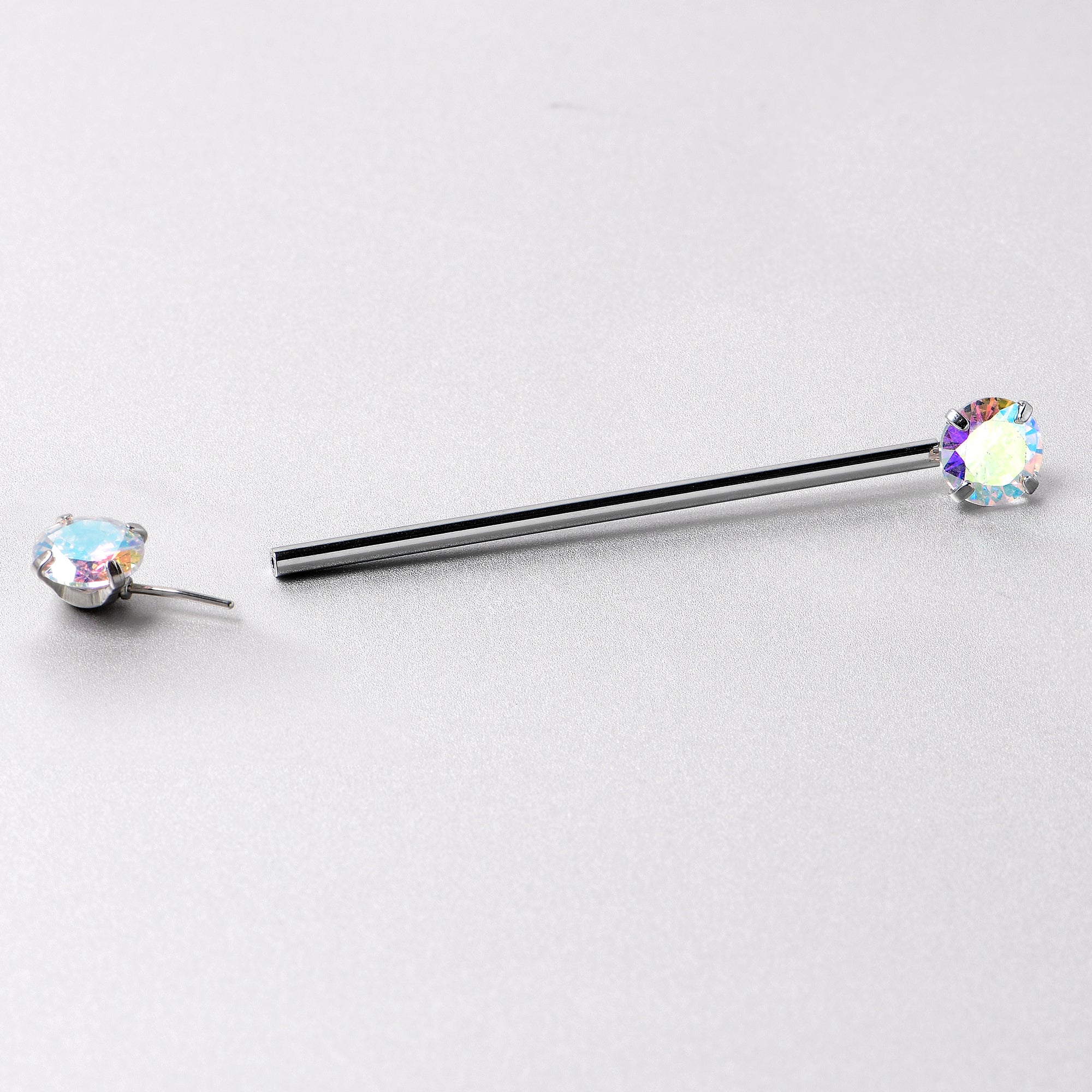 14G Aurora CZ Gem Threadless Industrial Barbell 38mm
