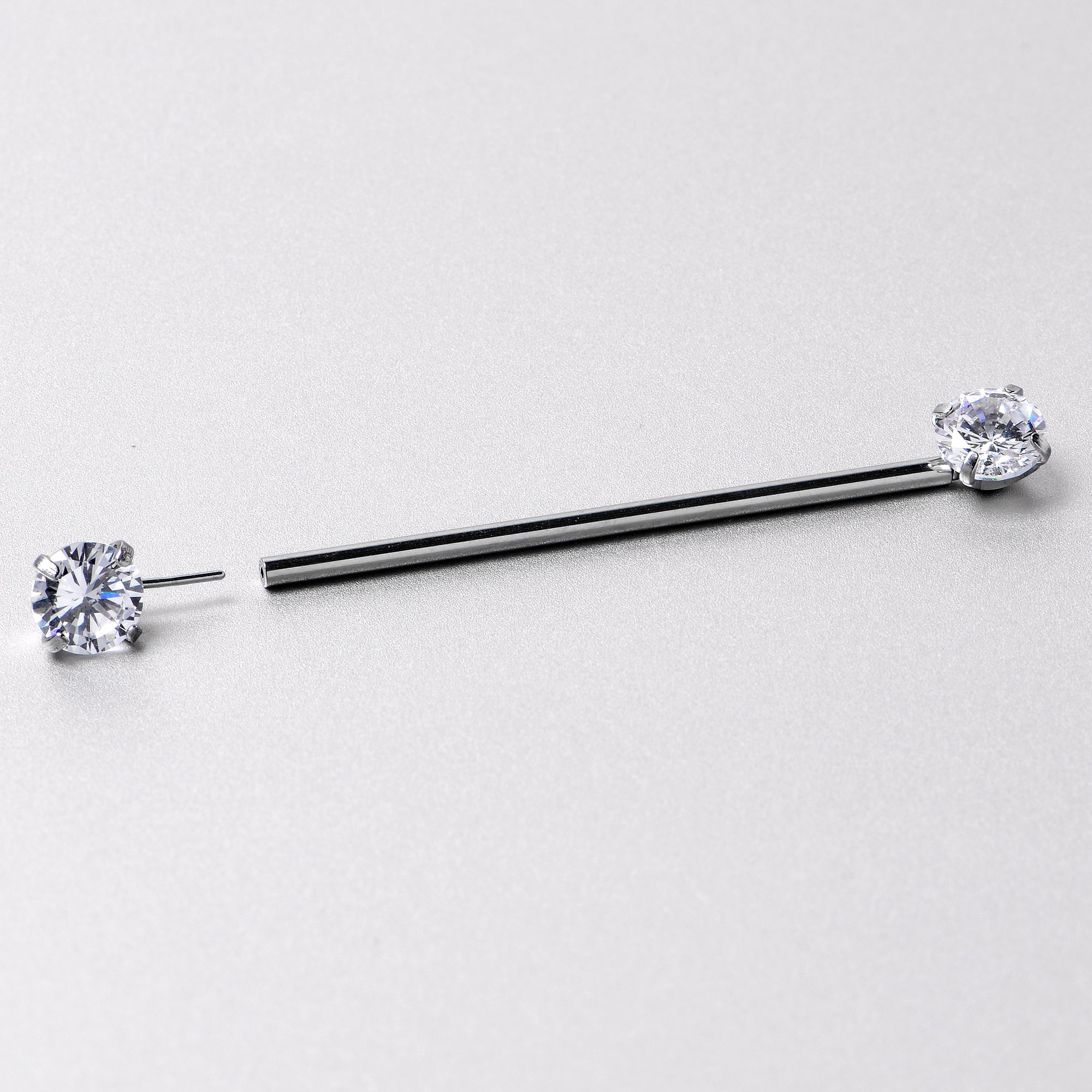 14G Clear CZ Gem Threadless Industrial Barbell 38mm