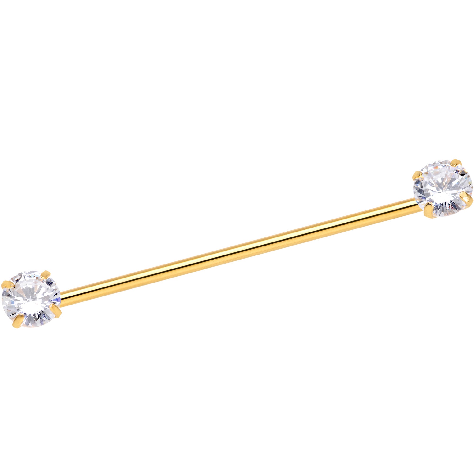 14G Clear CZ Gem Gold Tone Threadless Industrial Barbell 38mm