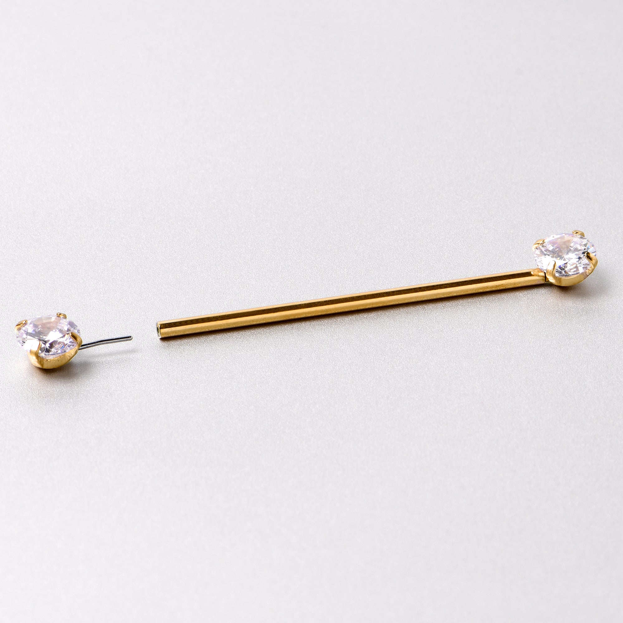 14G Clear CZ Gem Gold Tone Threadless Industrial Barbell 38mm