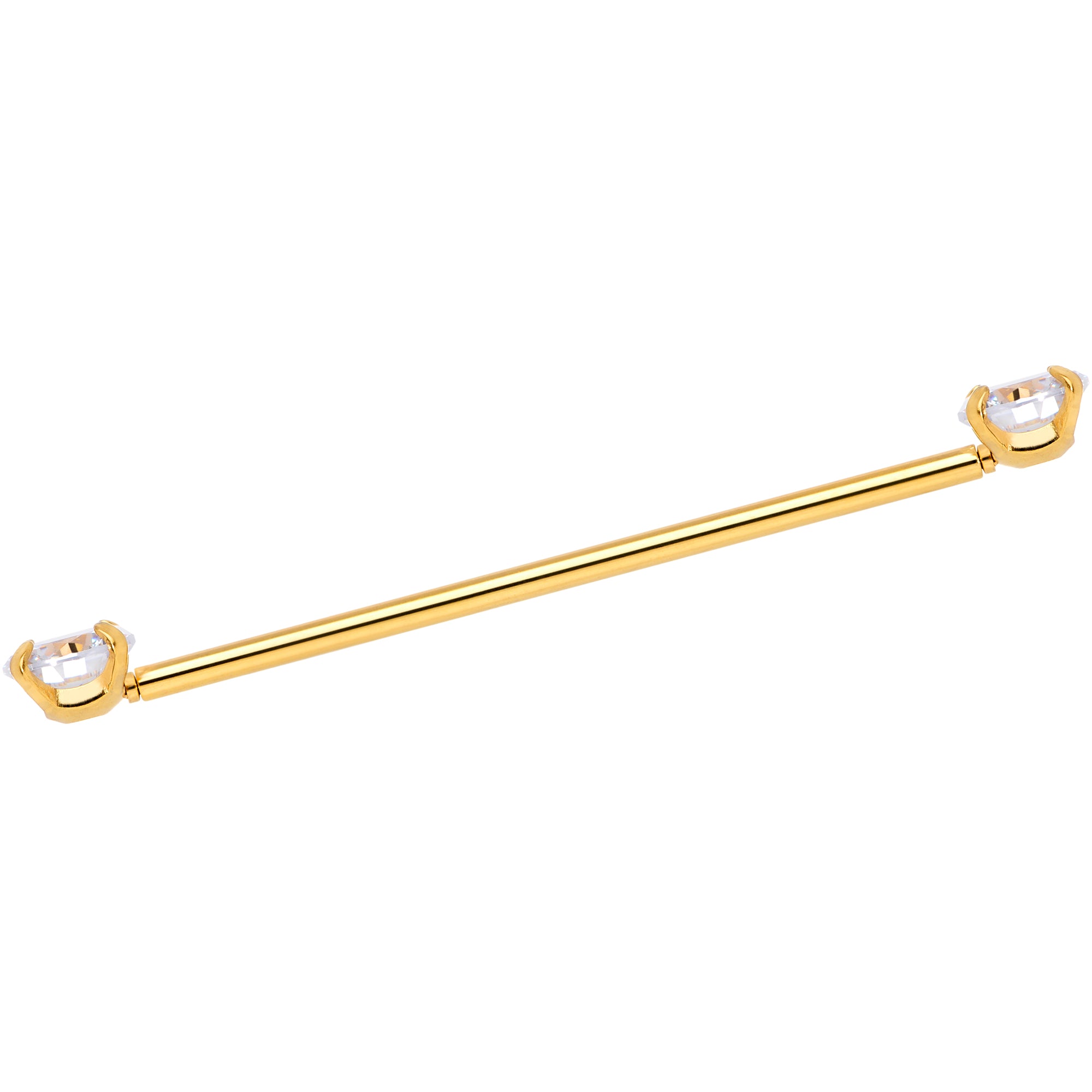 14G Clear CZ Gem Gold Tone Threadless Industrial Barbell 38mm