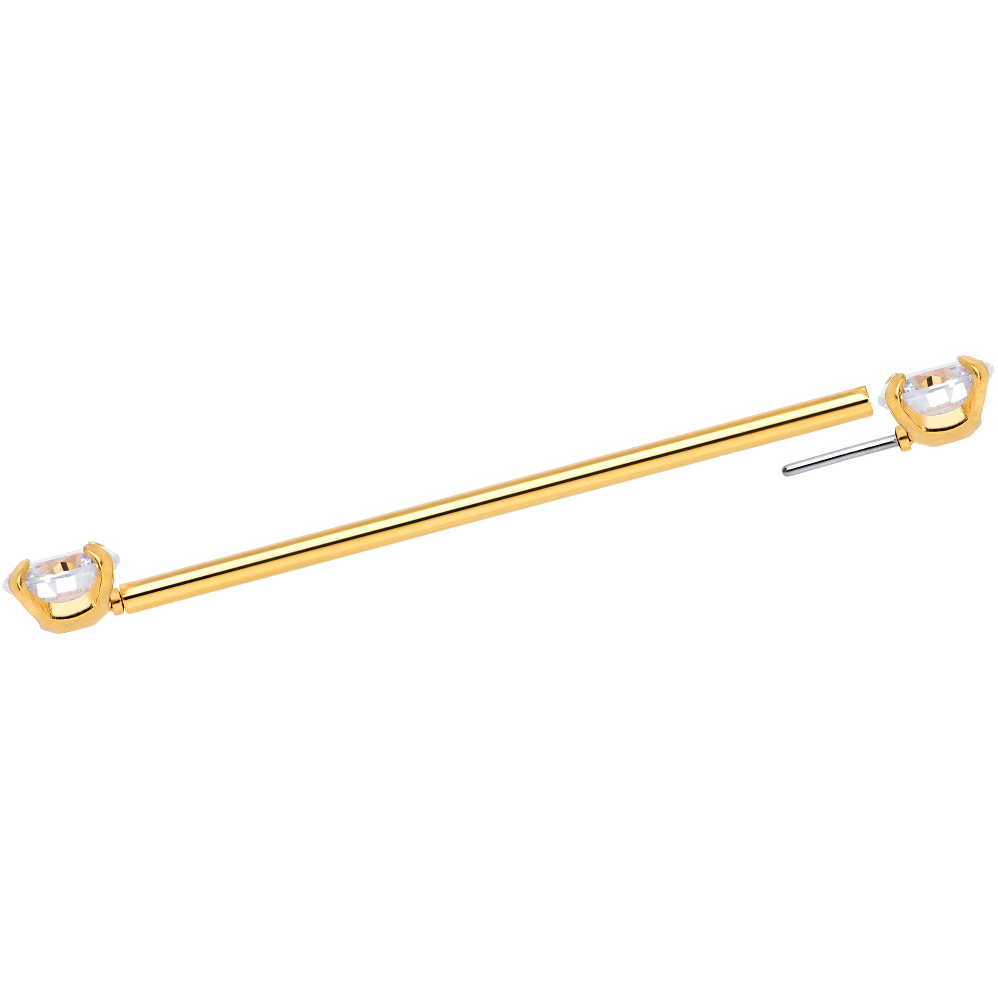 14G Clear CZ Gem Gold Tone Threadless Industrial Barbell 38mm