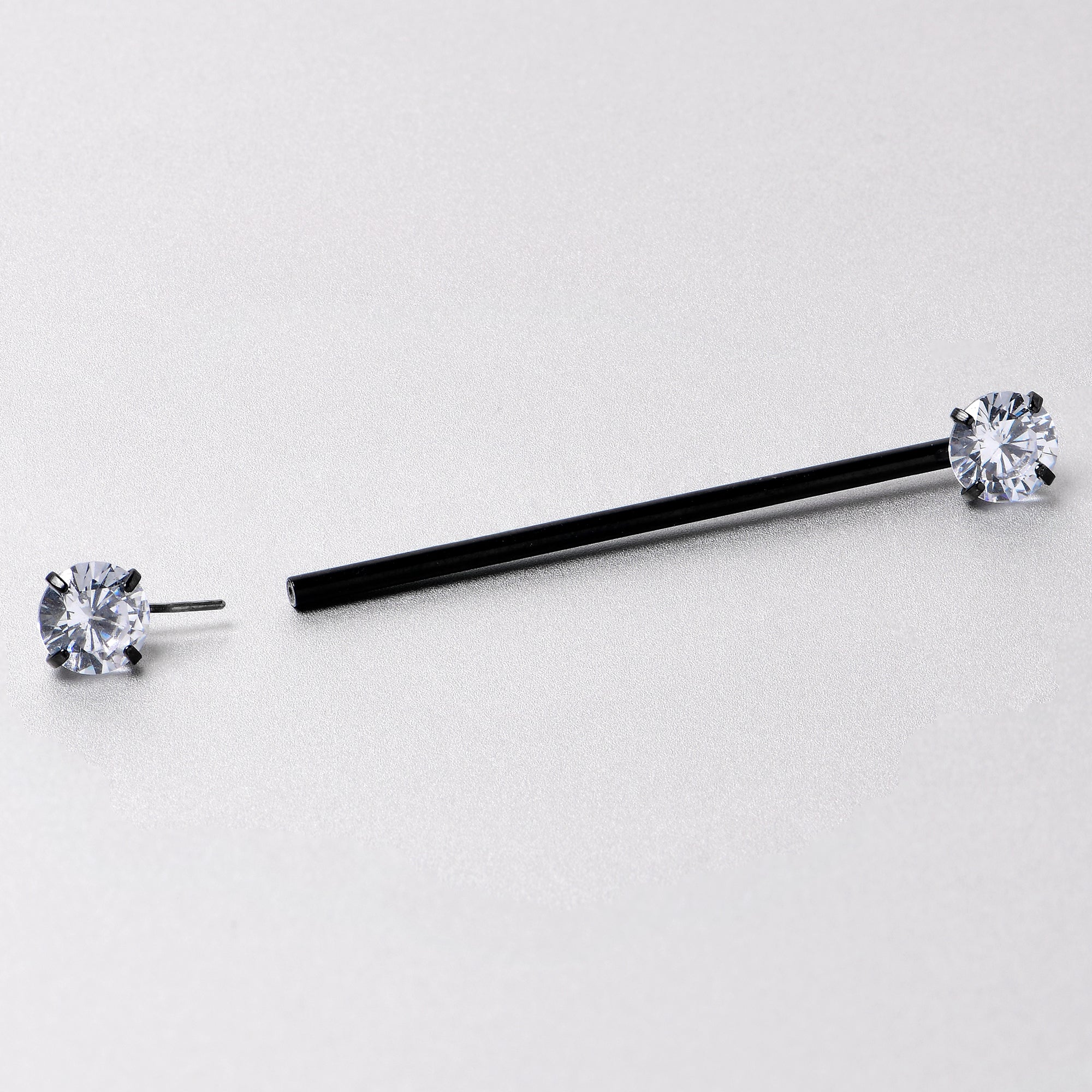 14G Clear CZ Gem Black Threadless Industrial Barbell 38mm