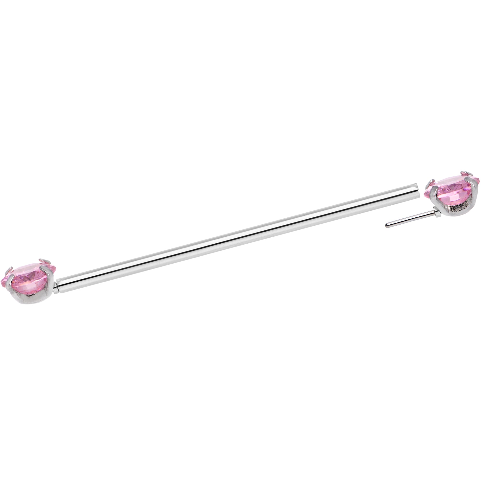 14G Pink CZ Gem Threadless Industrial Barbell 38mm