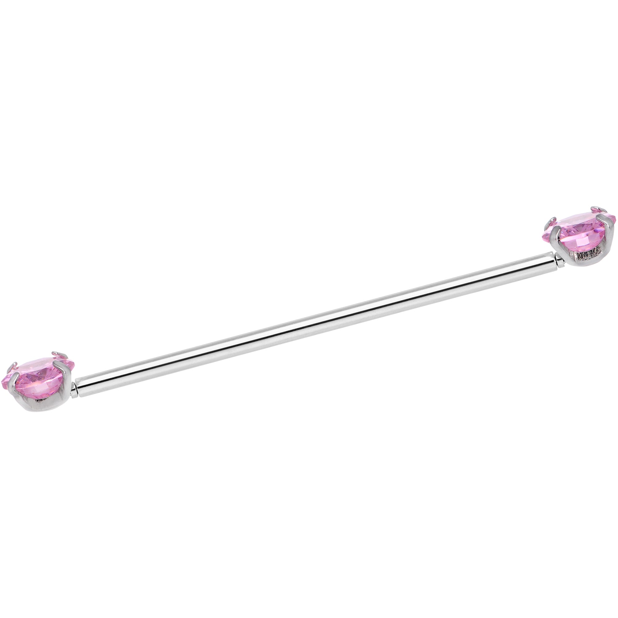 14G Pink CZ Gem Threadless Industrial Barbell 38mm