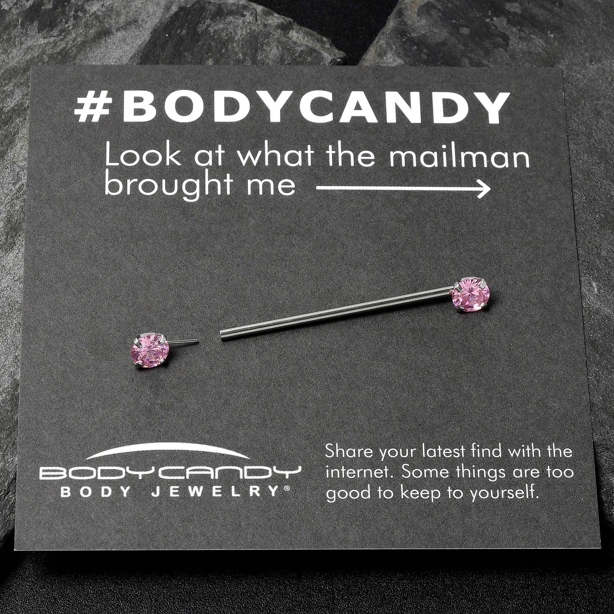 14G Pink CZ Gem Threadless Industrial Barbell 38mm