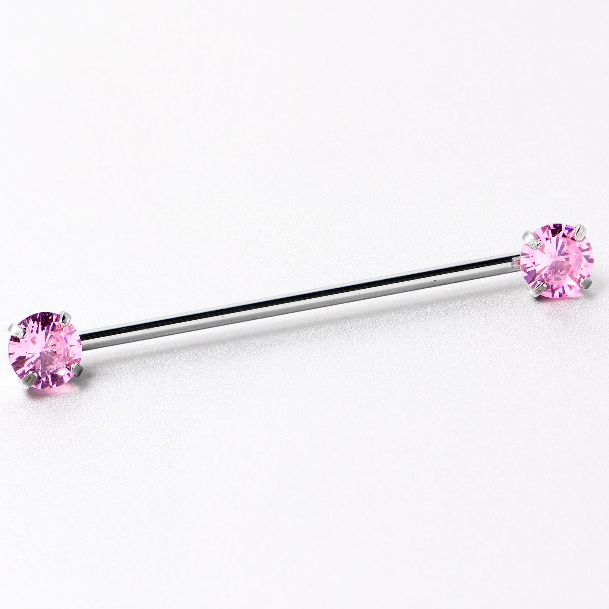 14G Pink CZ Gem Threadless Industrial Barbell 38mm