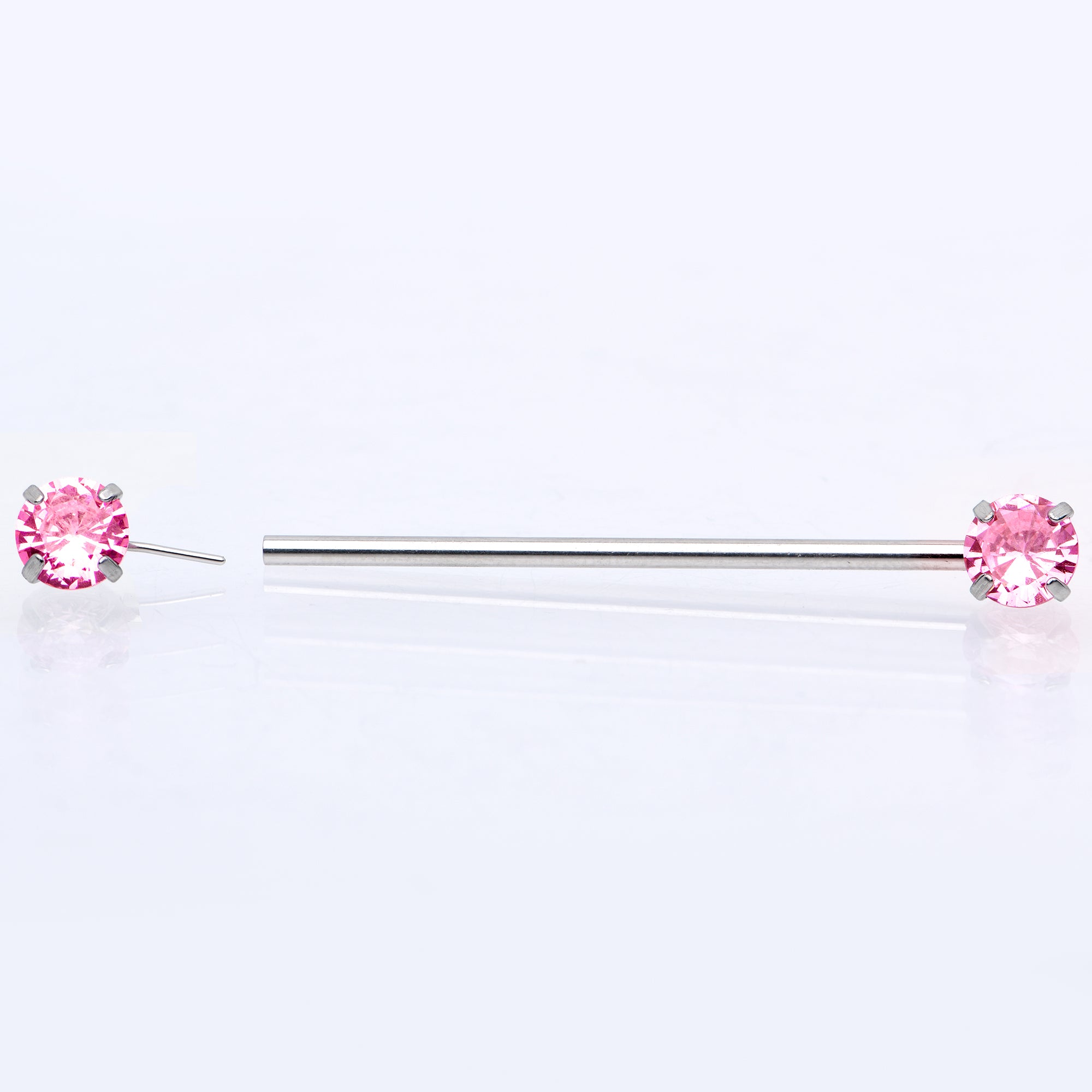 14G Pink CZ Gem Threadless Industrial Barbell 38mm